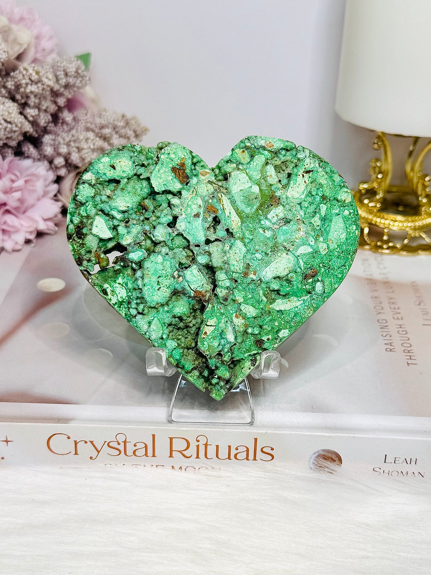 Large Natural Variscite Carved Heart on Stand 9.5cm