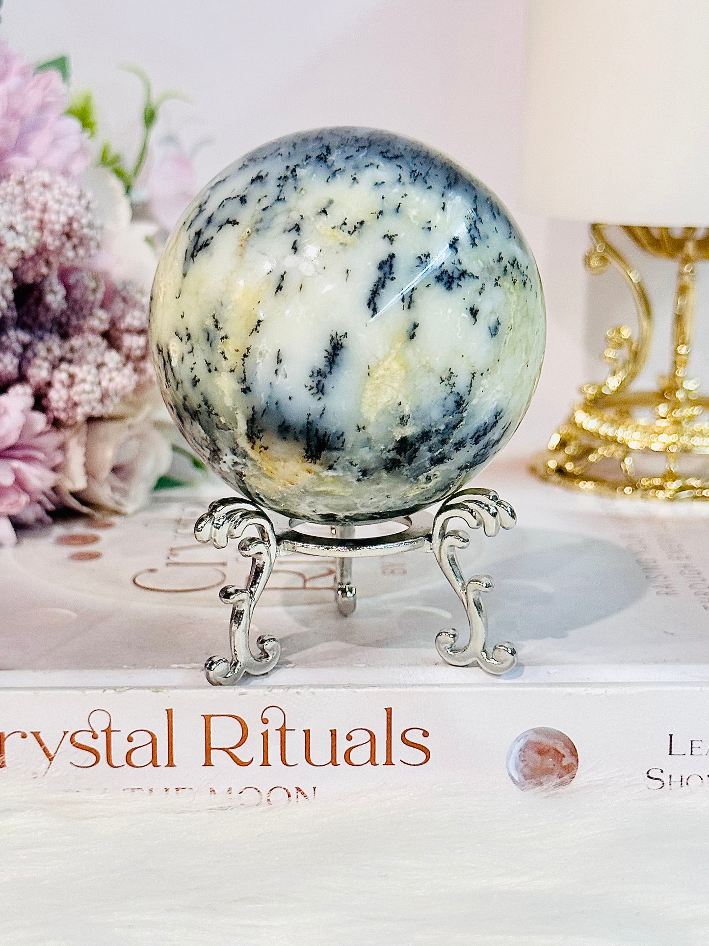 Personal Growth ~ Incredible Large 315gram Dentrictic Opal Sphere On Silver Stand