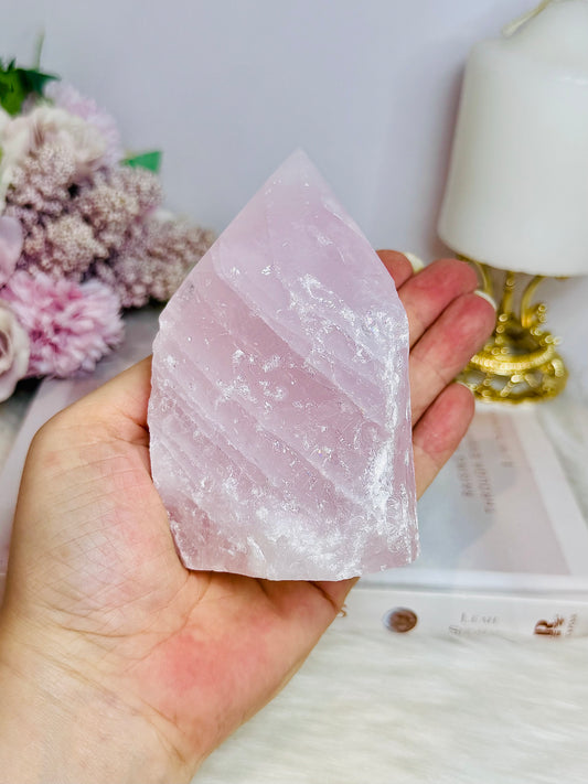 Large Rose Quartz Half Rough | Polished Tower 524g