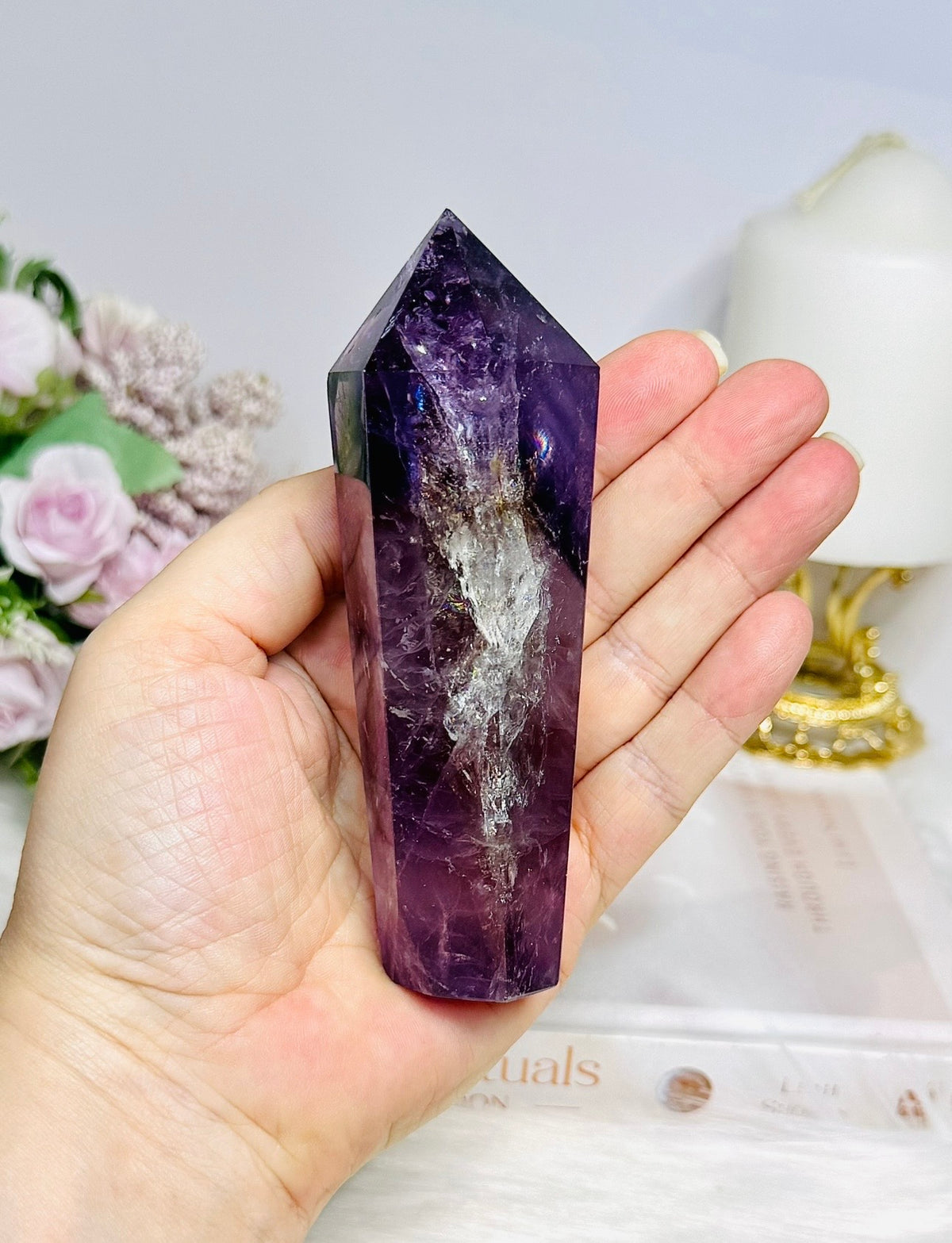 Phantom Amethyst Wand | Tower 11.5cm With Rainbows