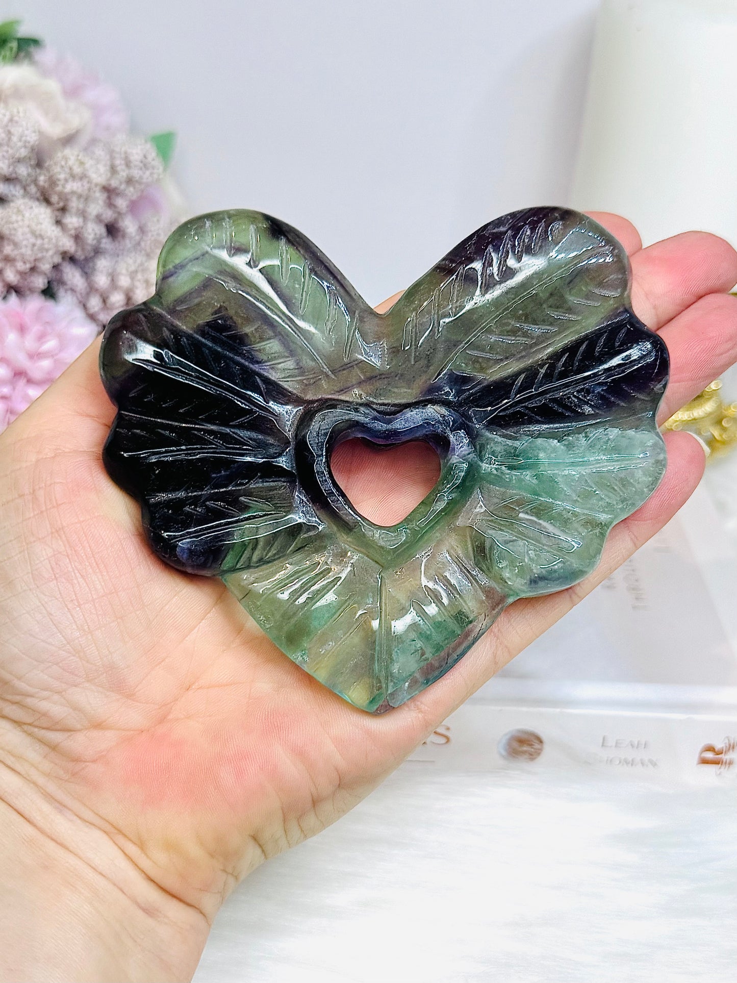 Large Chunky Fluorite Heart on Stand 10.5cm