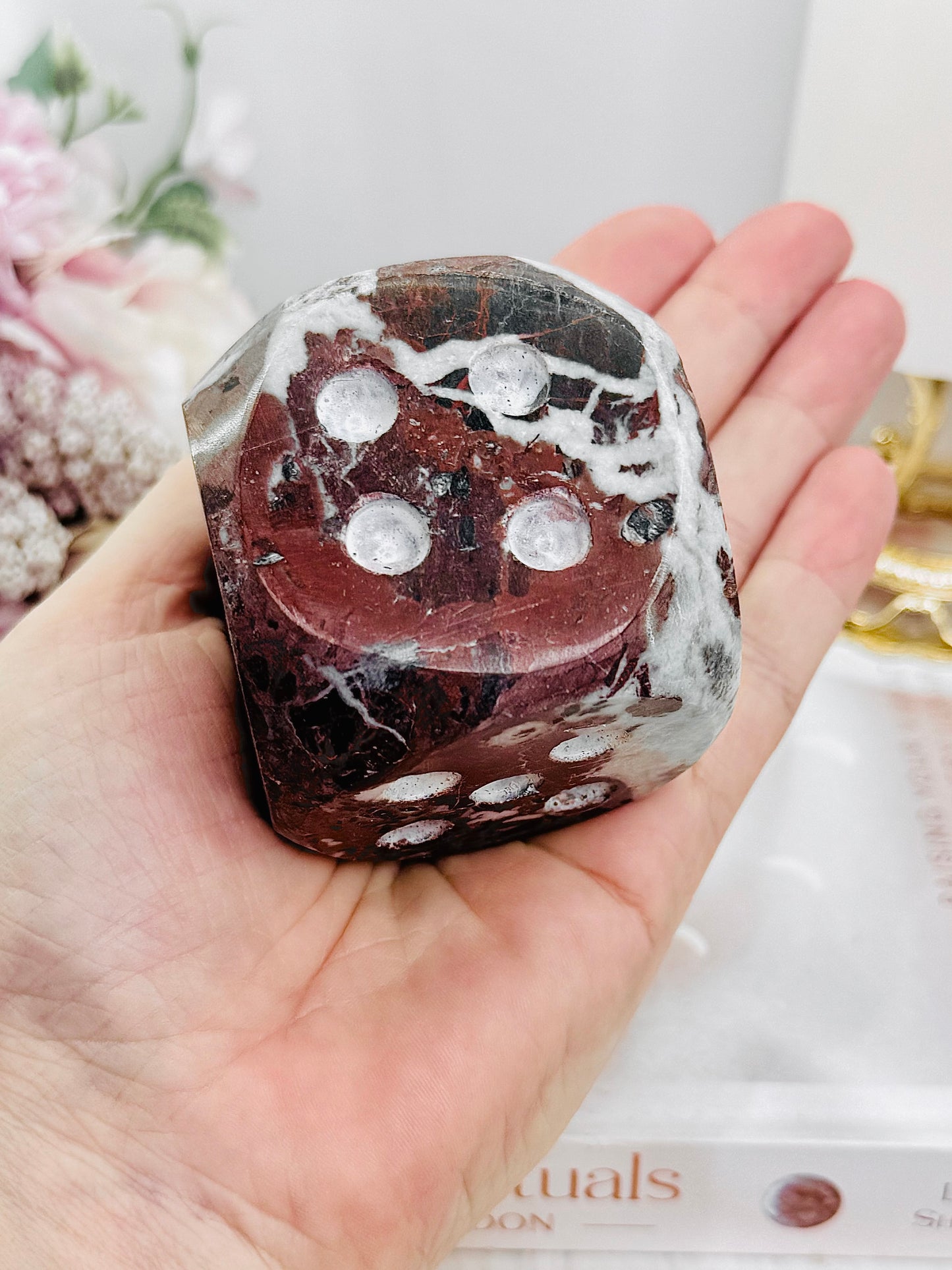 Large 391gram Natural Red Onyx Carved Die