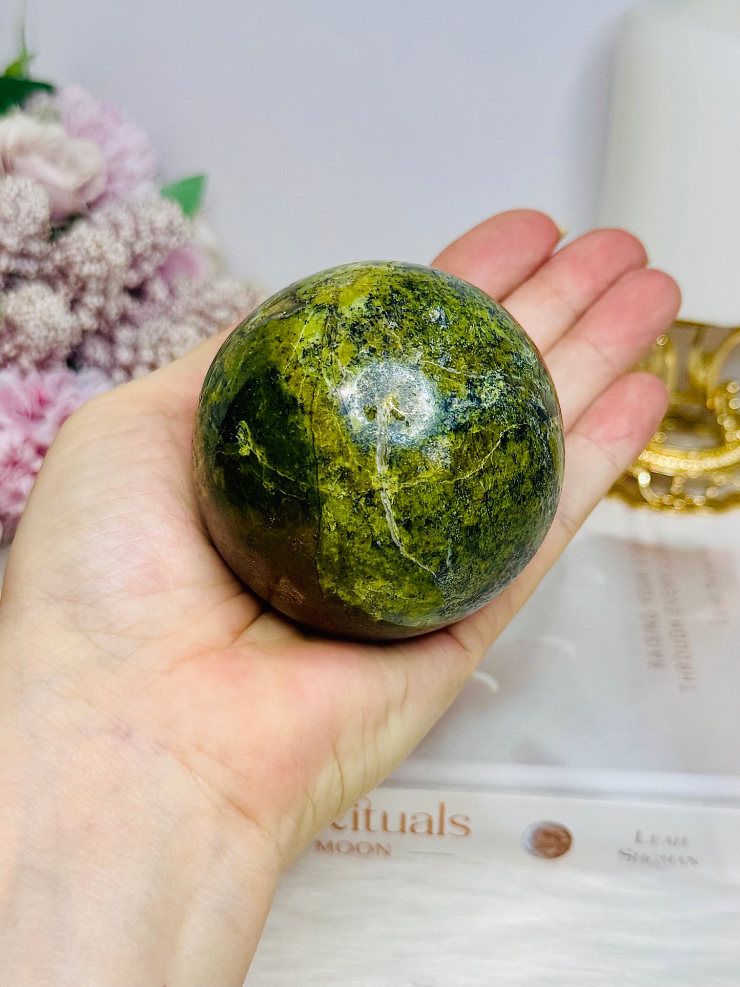 Green Opal Sphere On Stand 313g