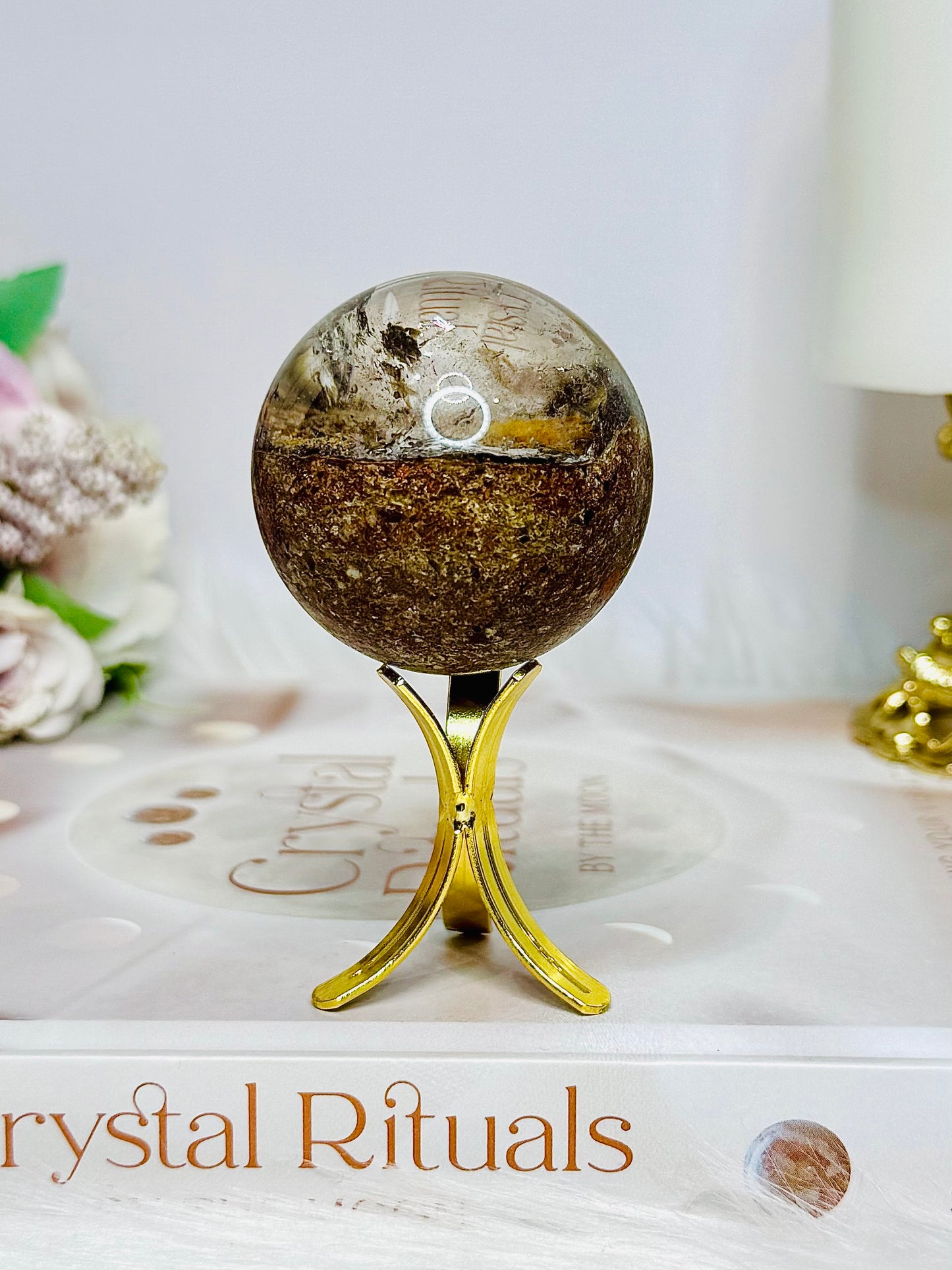 High Grade Garden Phantom Quartz | Lodolite Sphere on Stand 106g