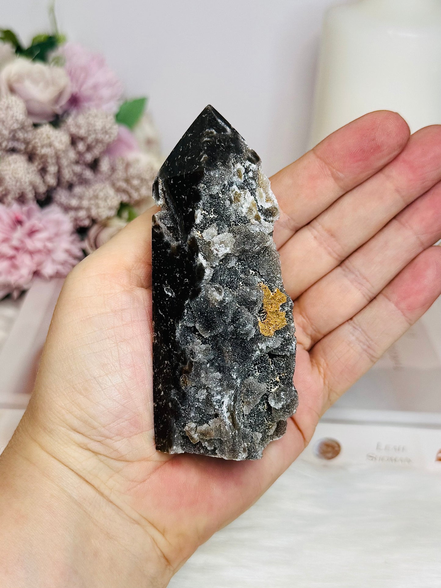 Black Sphalerite Druzy Tower 10cm
