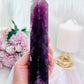 Fabulous Large 20cm Stunning Purple Fluorite Tower with Rainbows (the tower has a slight tilt)