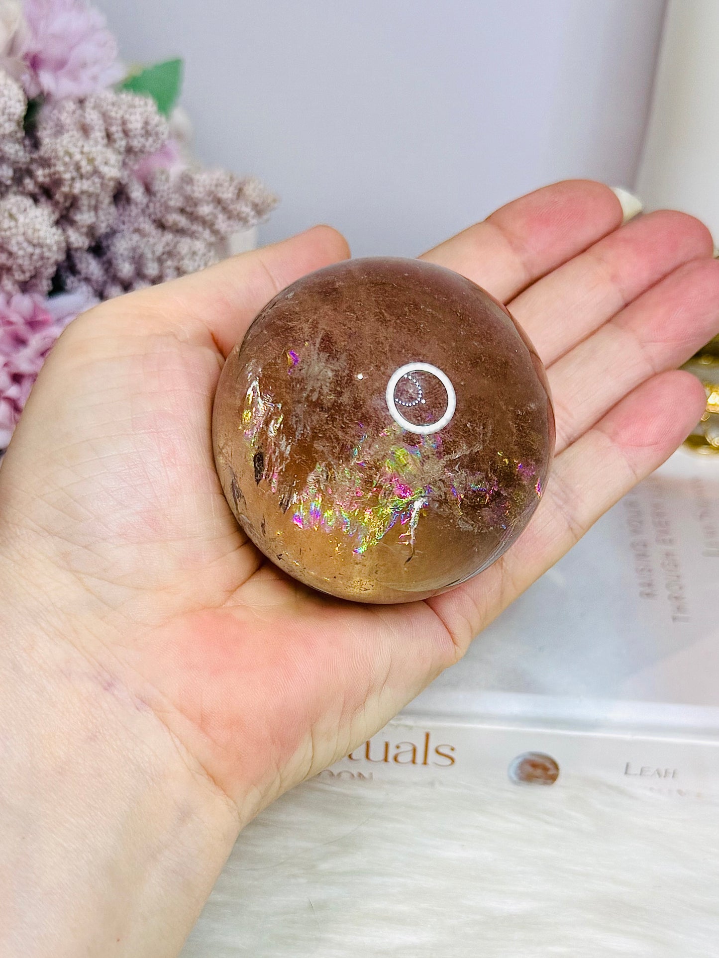 High Grade Smokey Quartz Sphere Full of Rainbows on Stand 307g