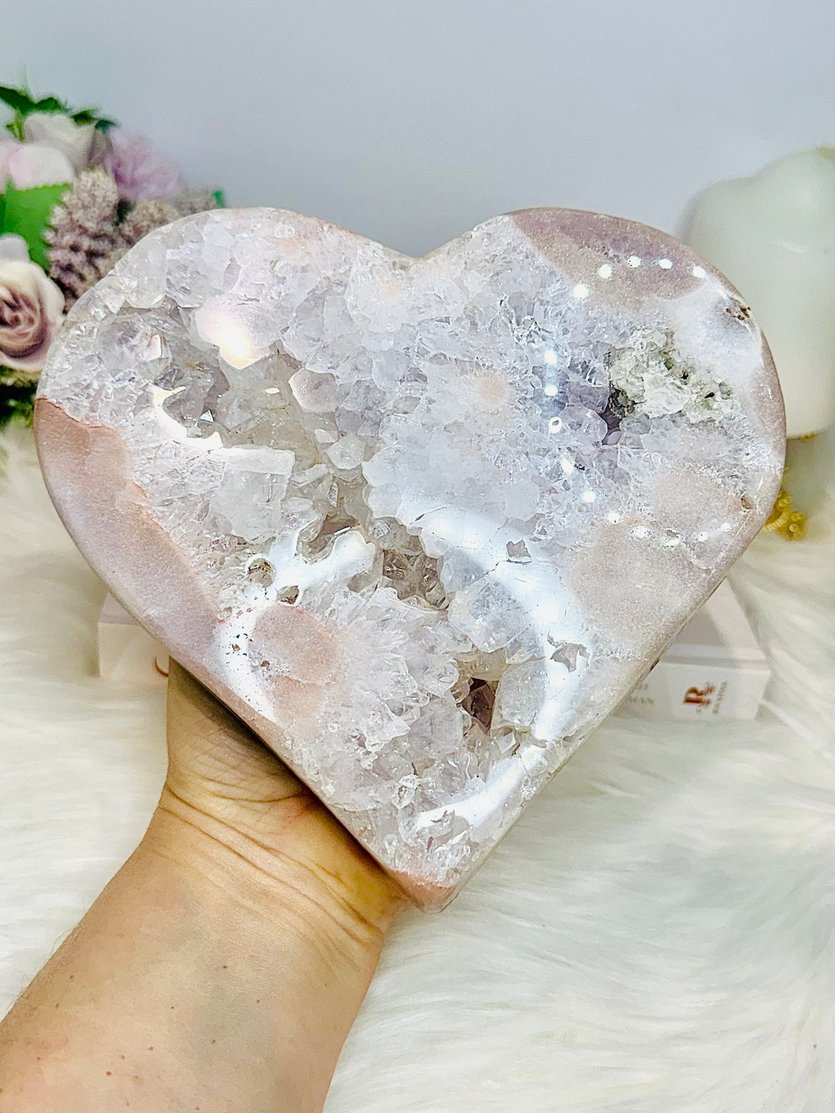 Huge High Grade Pink Amethyst Druzy Heart 16cm 1.57KG