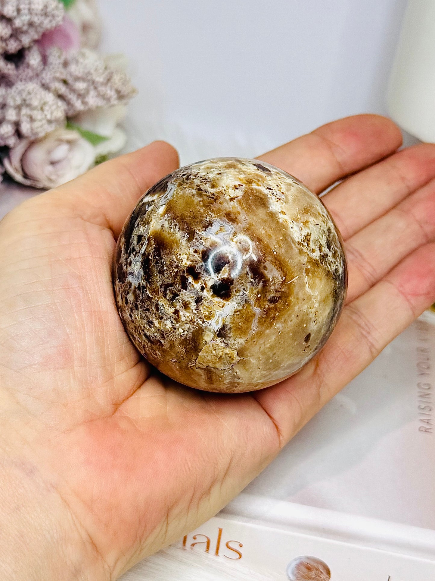Chocolate Calcite Sphere on Stand 216g