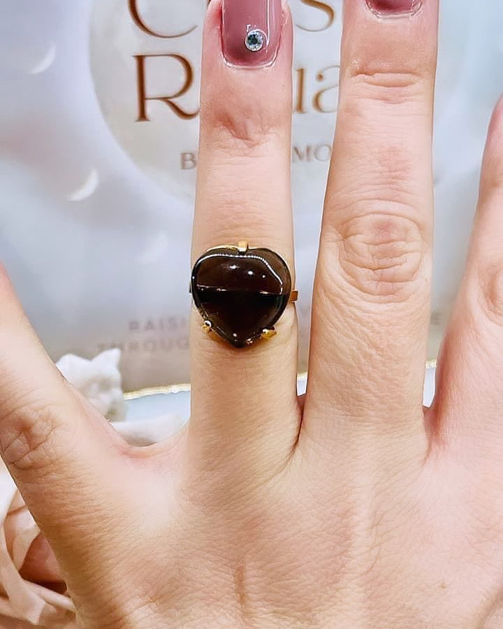 ⚜️ SALE ⚜️Gorgeous High Grade Smokey Quartz Adjustable Gold Plated Ring From Brazil In Gift Bag