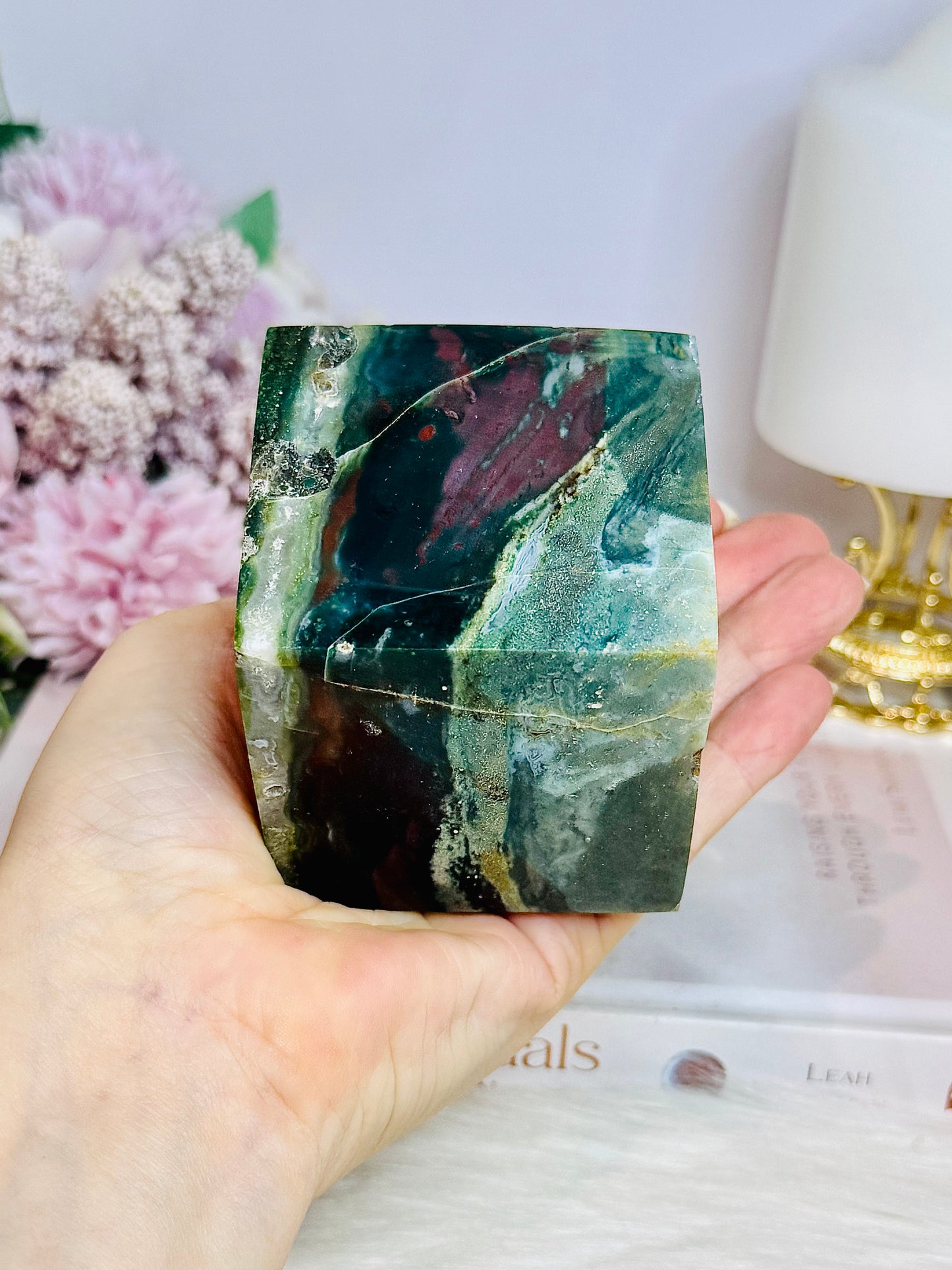 Large Ocean Jasper Carved Cube 611g