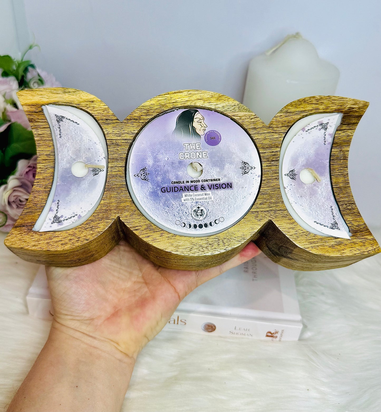 The Crone Triple Moon Sage Candle - Guidance and Vision 22cm x 10cm