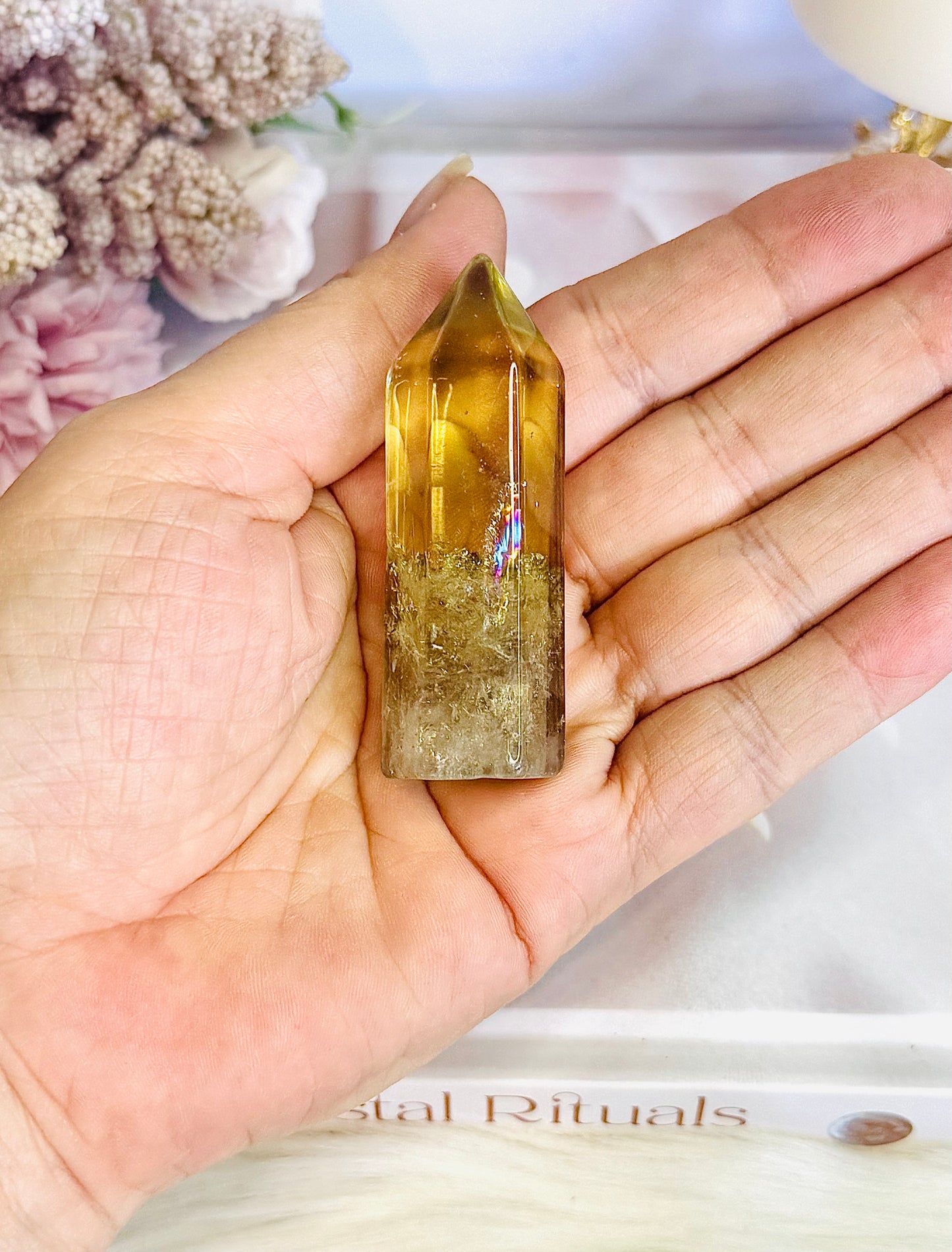 Beautiful 6cm Citrine tower with Rainbows