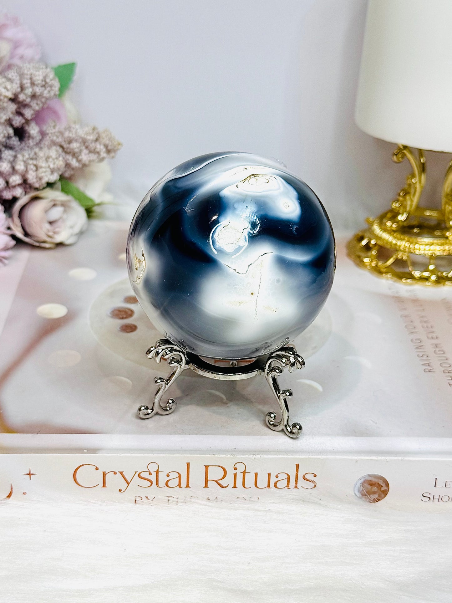 Large Orca Agate Sphere on Stand 379g