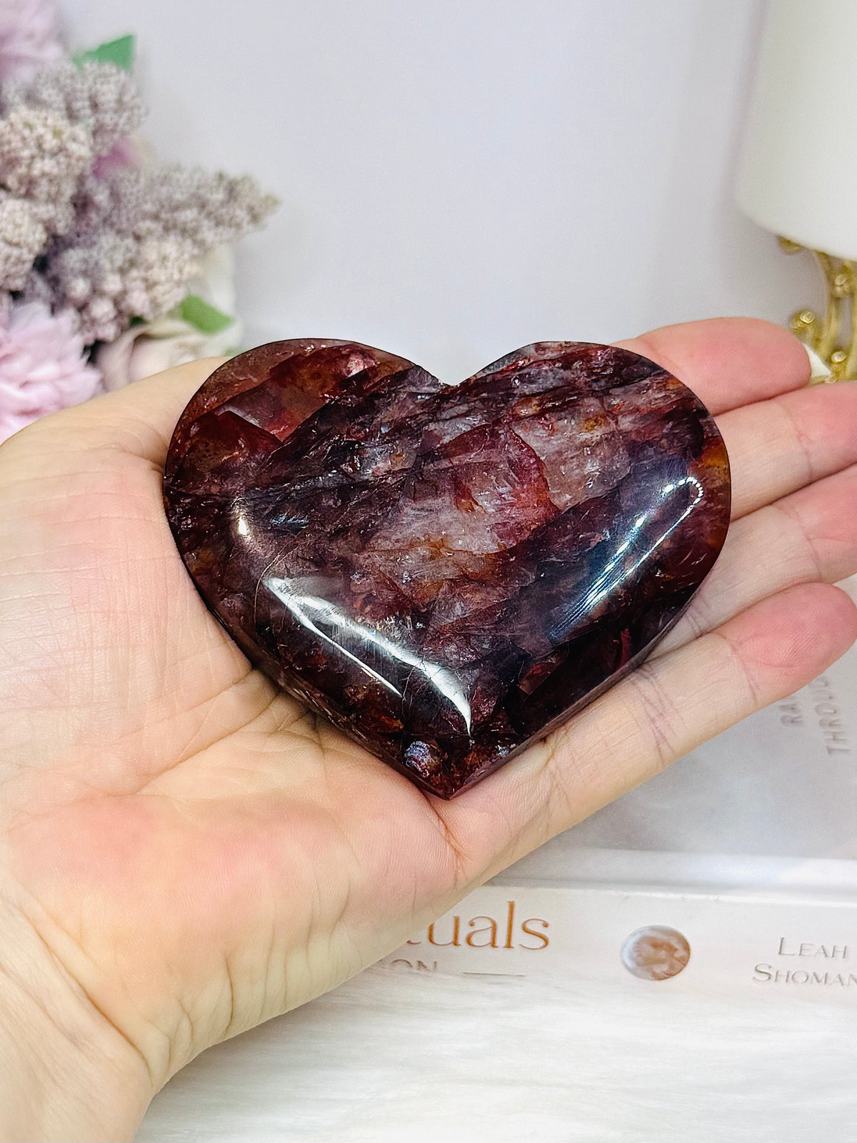 High Grade Fire Quartz Heart On Stand 8cm