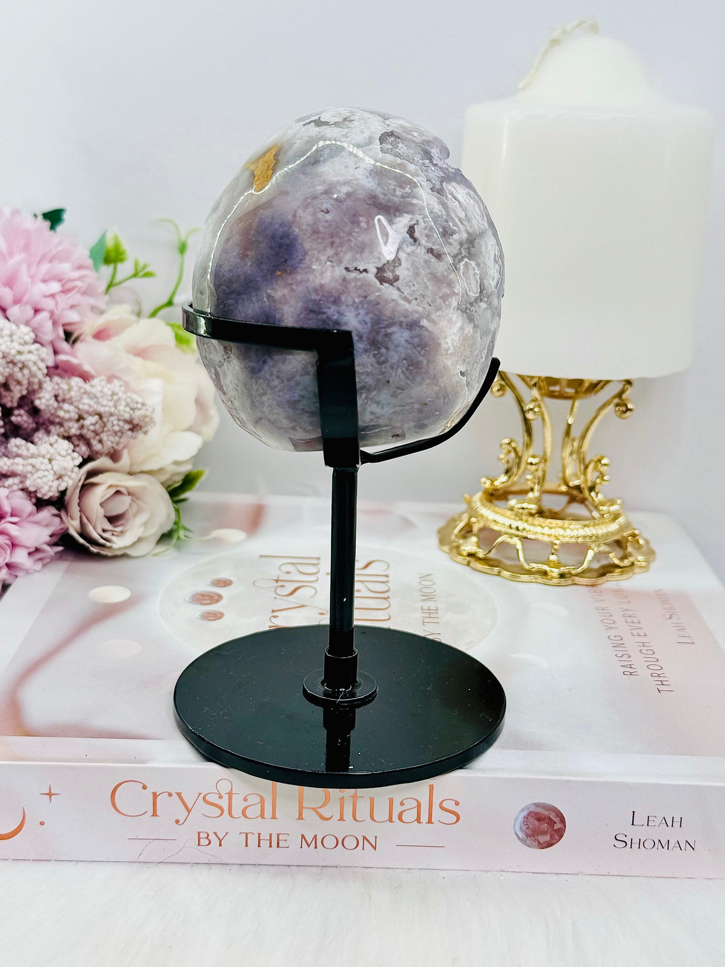 High Grade 14.5cm Druzy Pink Amethyst Freeform | Egg On Stand 558grams