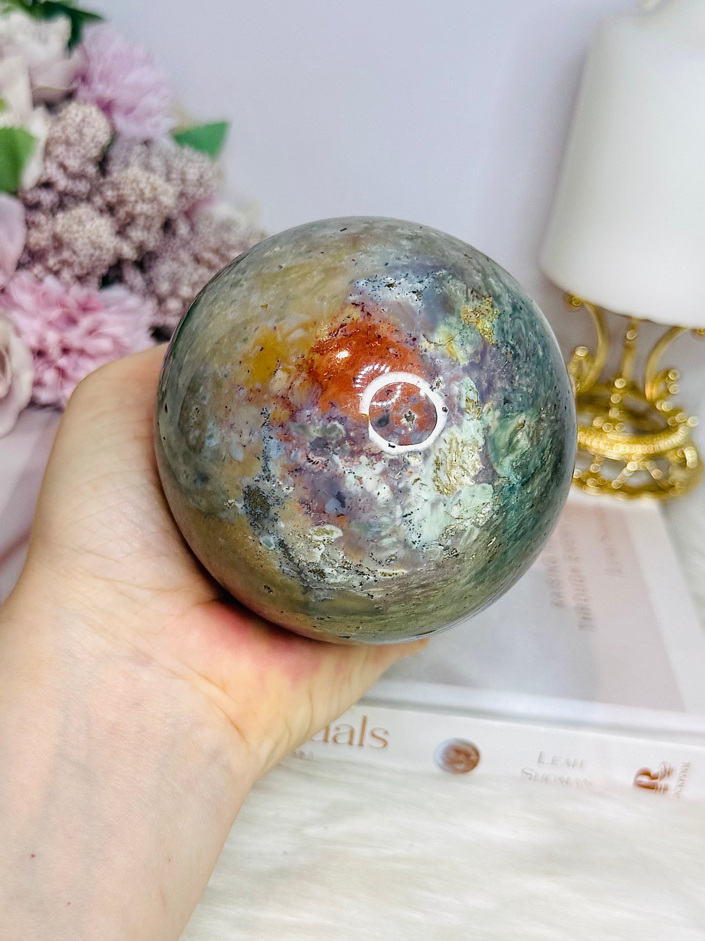 Large Ocean Jasper Sphere on Stand 840g
