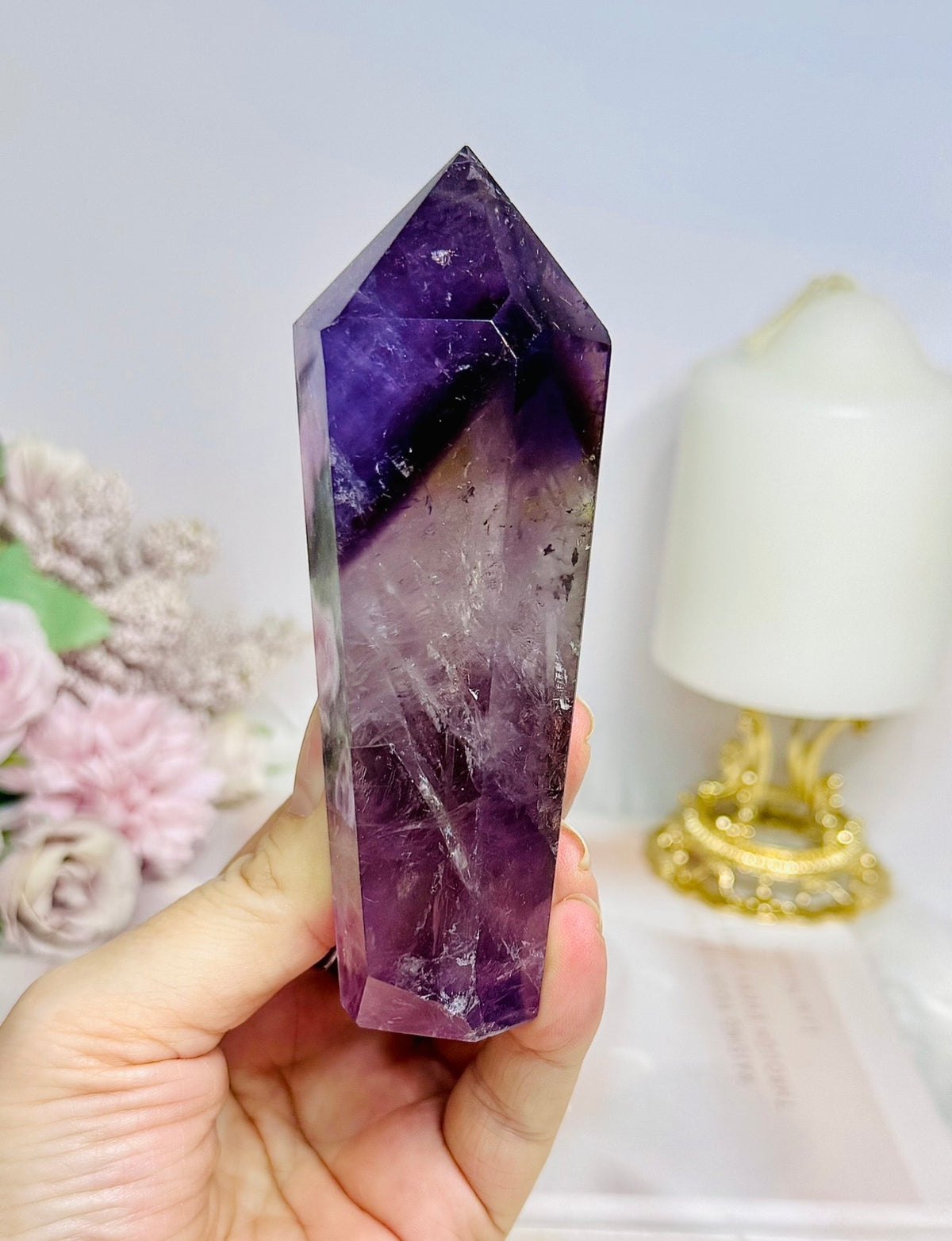 Phantom Amethyst Wand | Tower 11.5cm With Rainbows