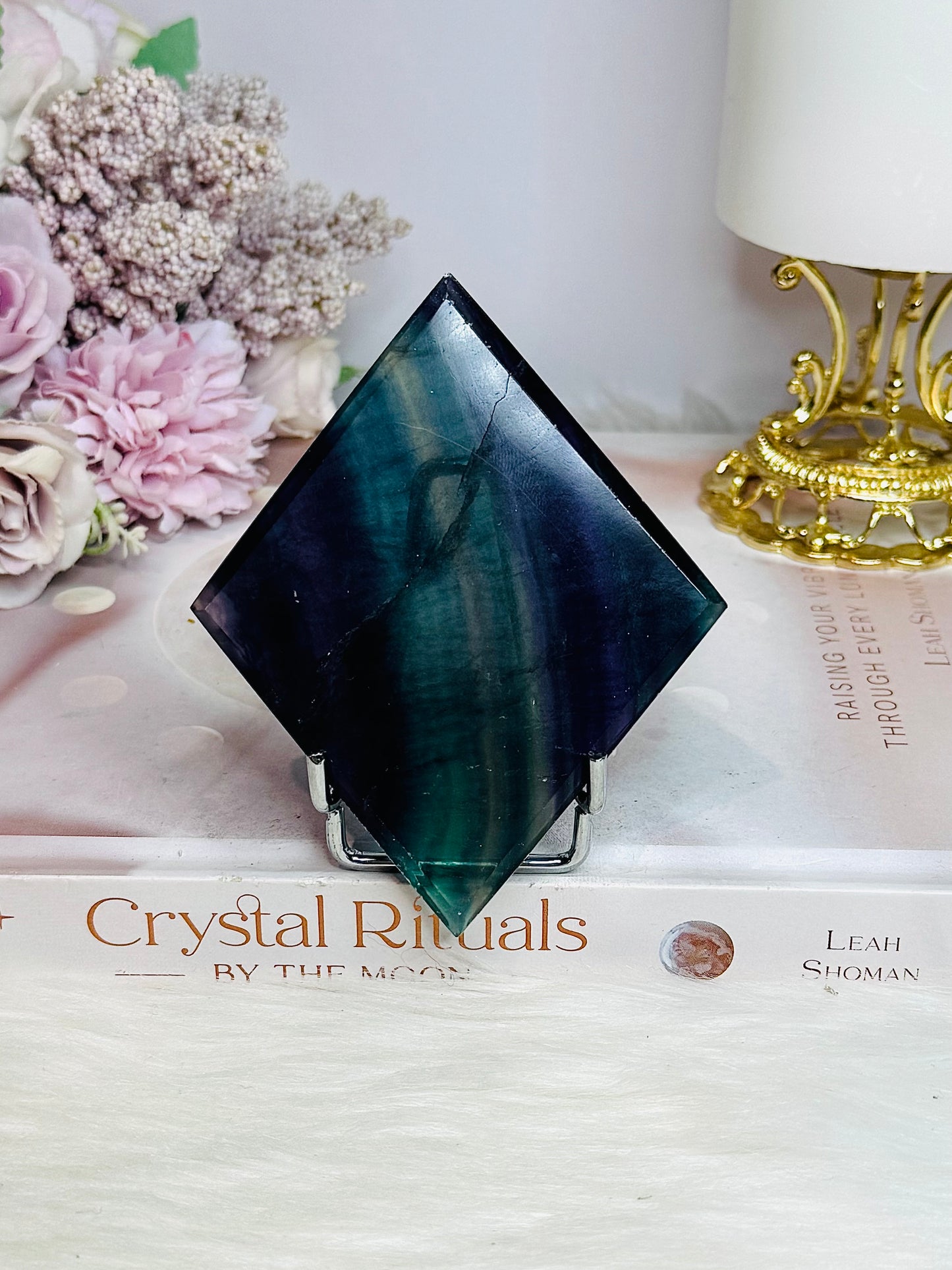 Rainbow Fluorite Diamond on Stand 10cm