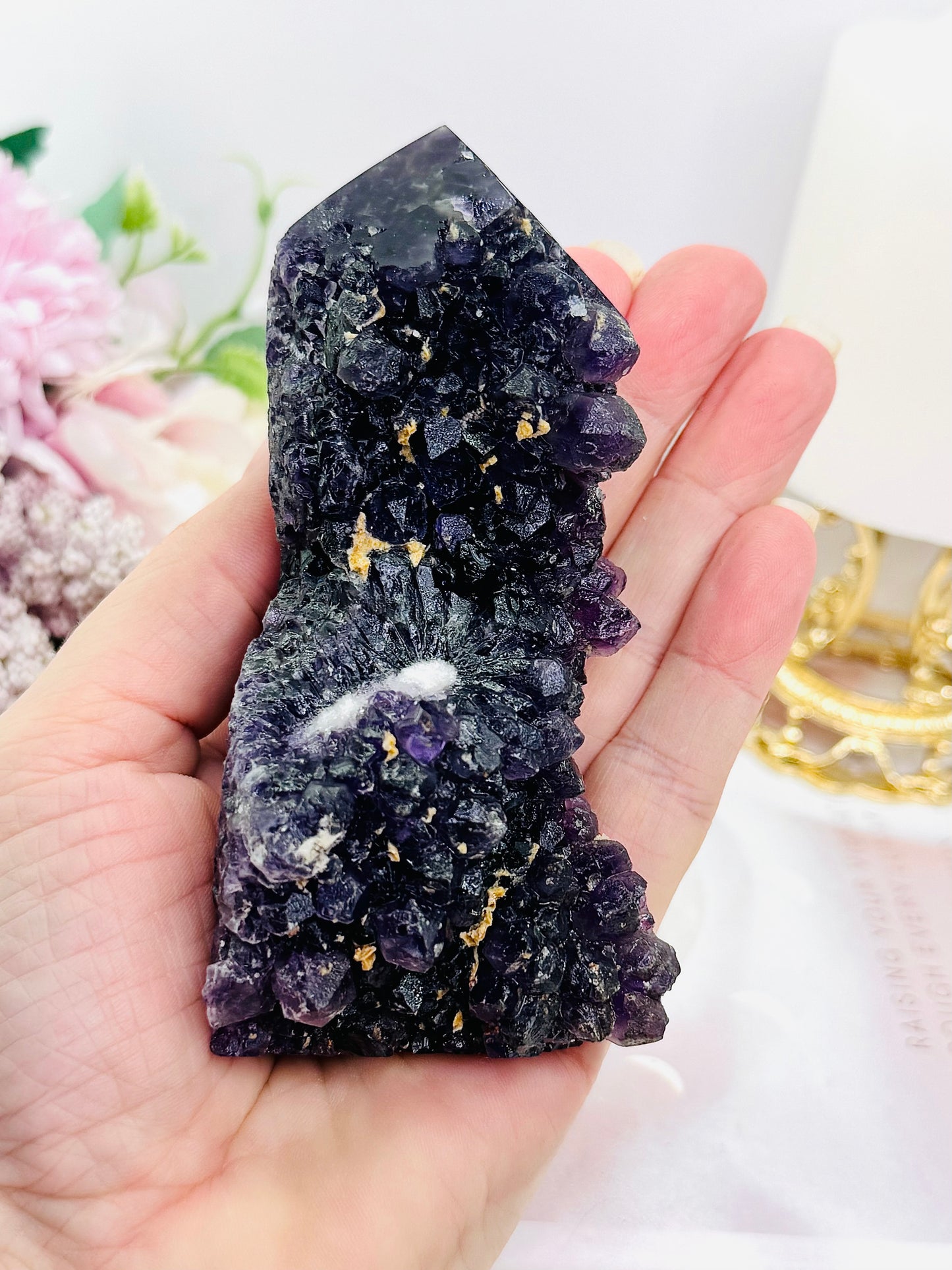 Natural Purple Root Fluorite Druzy Tower 11cm