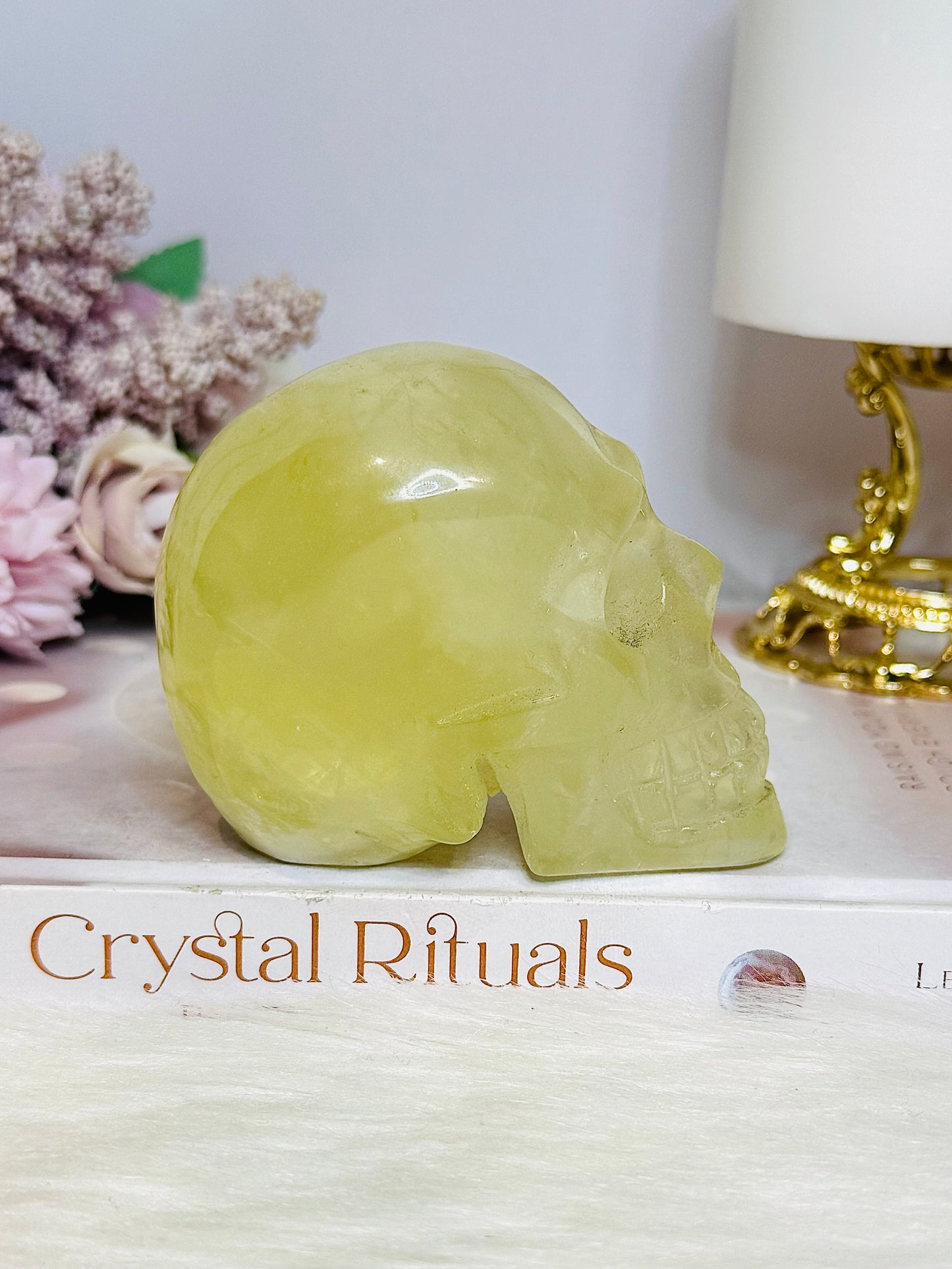 Citrine with Rainbows Carved Skull 397g 8cm