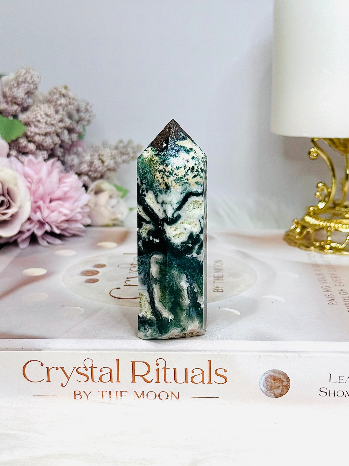 Moss Agate Druzy Tower 8.5cm