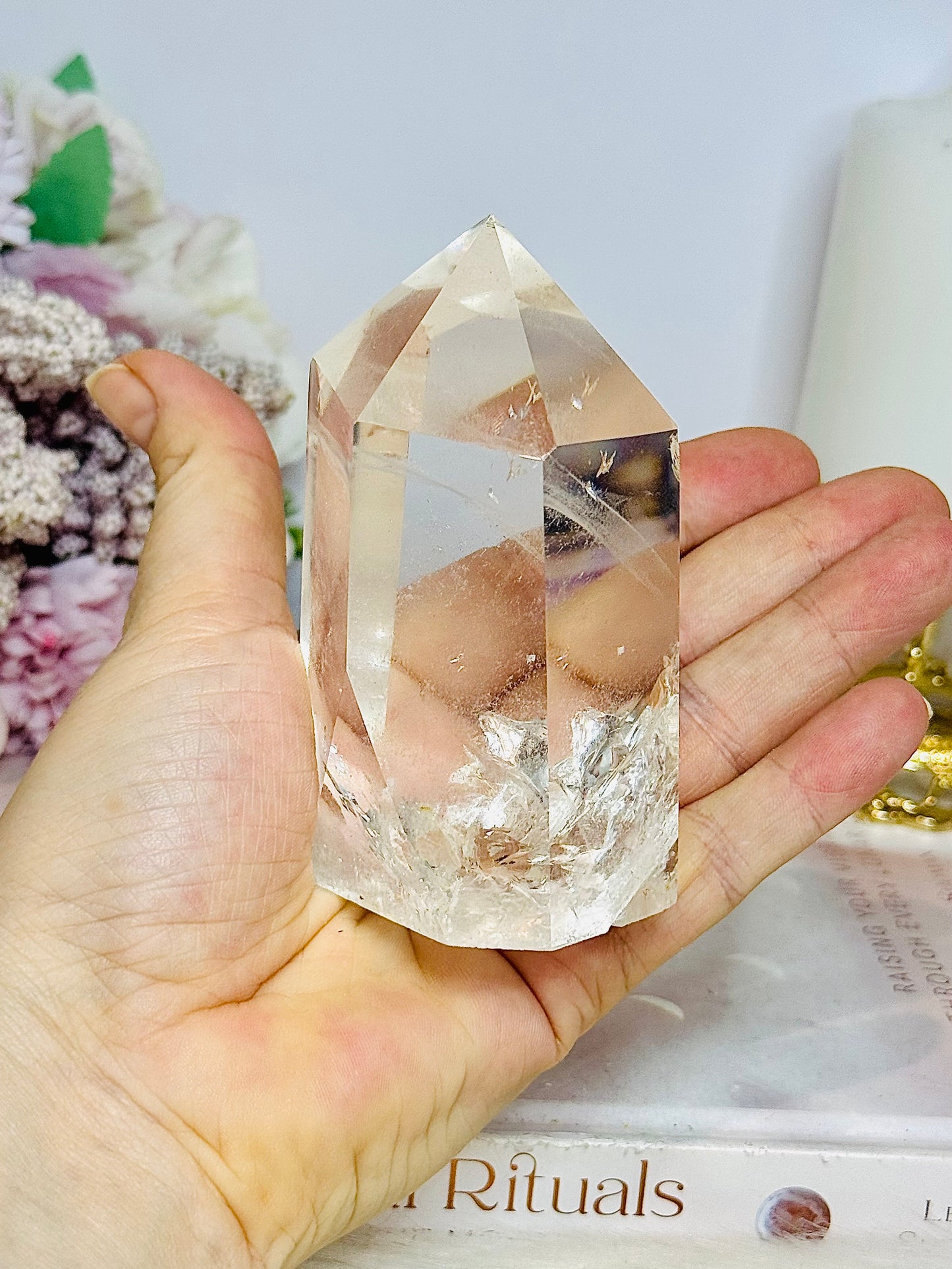 High Grade Clear Quartz Chunky Tower with Rainbows 10cm 324g