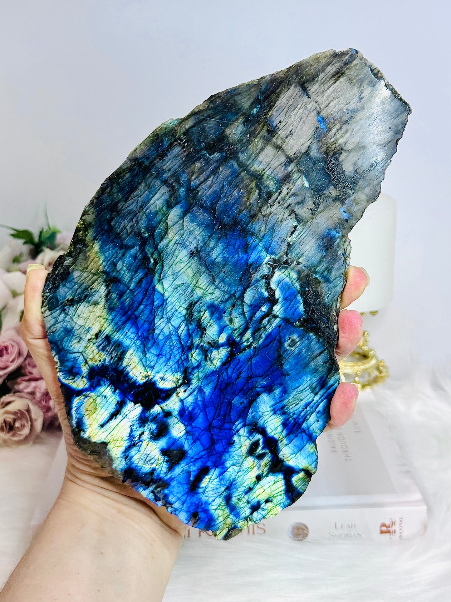 Large Labradorite Slab Double Sided Flash 22cm On Stand