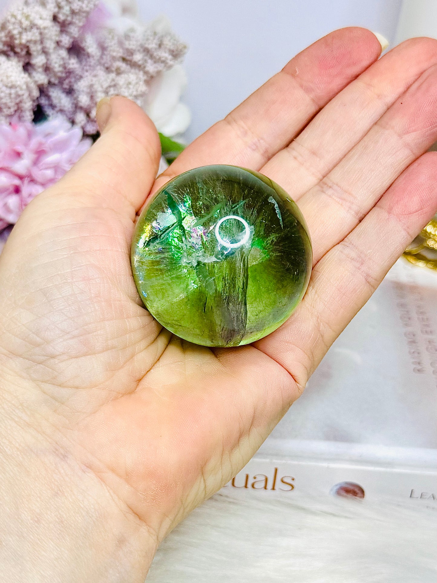 FOR SUE ~ High Grade Fluorite Sphere Full of Incredible Rainbows 161g On Stand