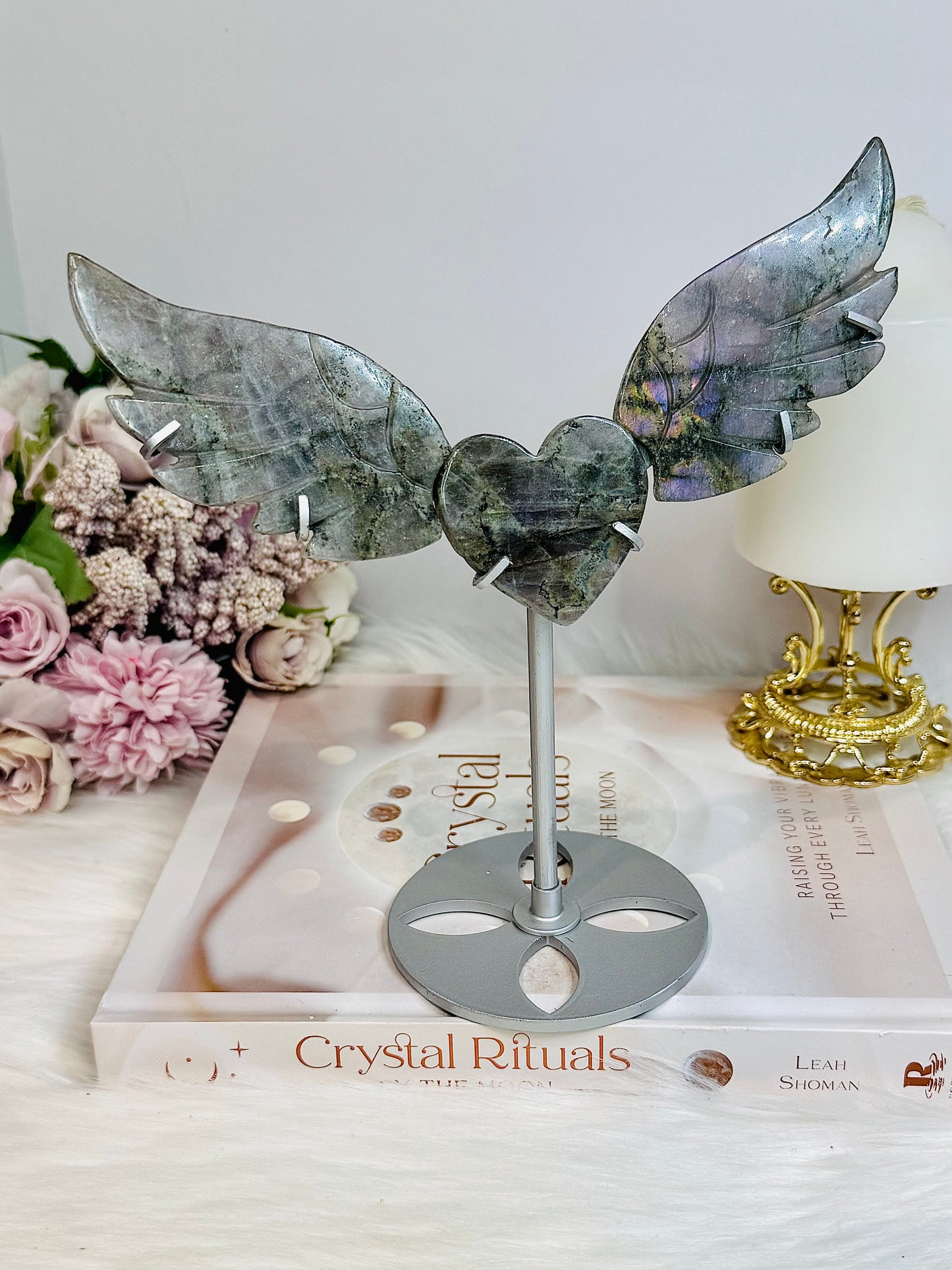 Purple Labradorite Heart with Wings ~ Each piece is full of flash 18cm