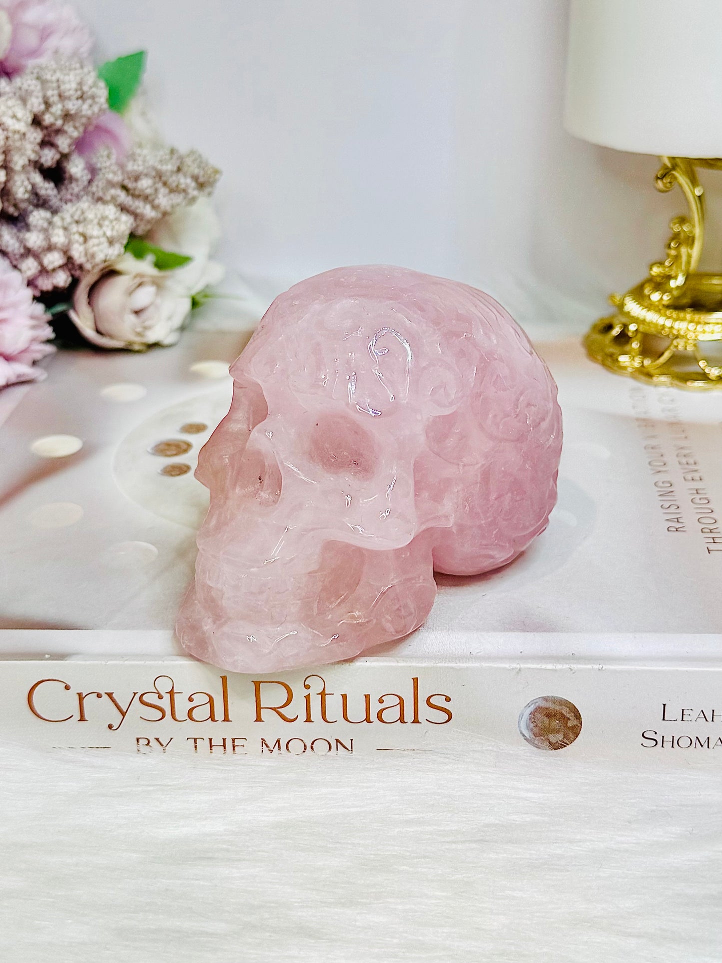 Large Rose Quartz Filigree Skull 8.5cm 407g