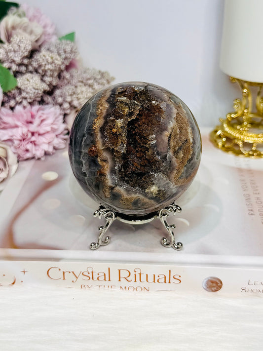 Druzy Chevron Amethyst Large Sphere 538g On Stand