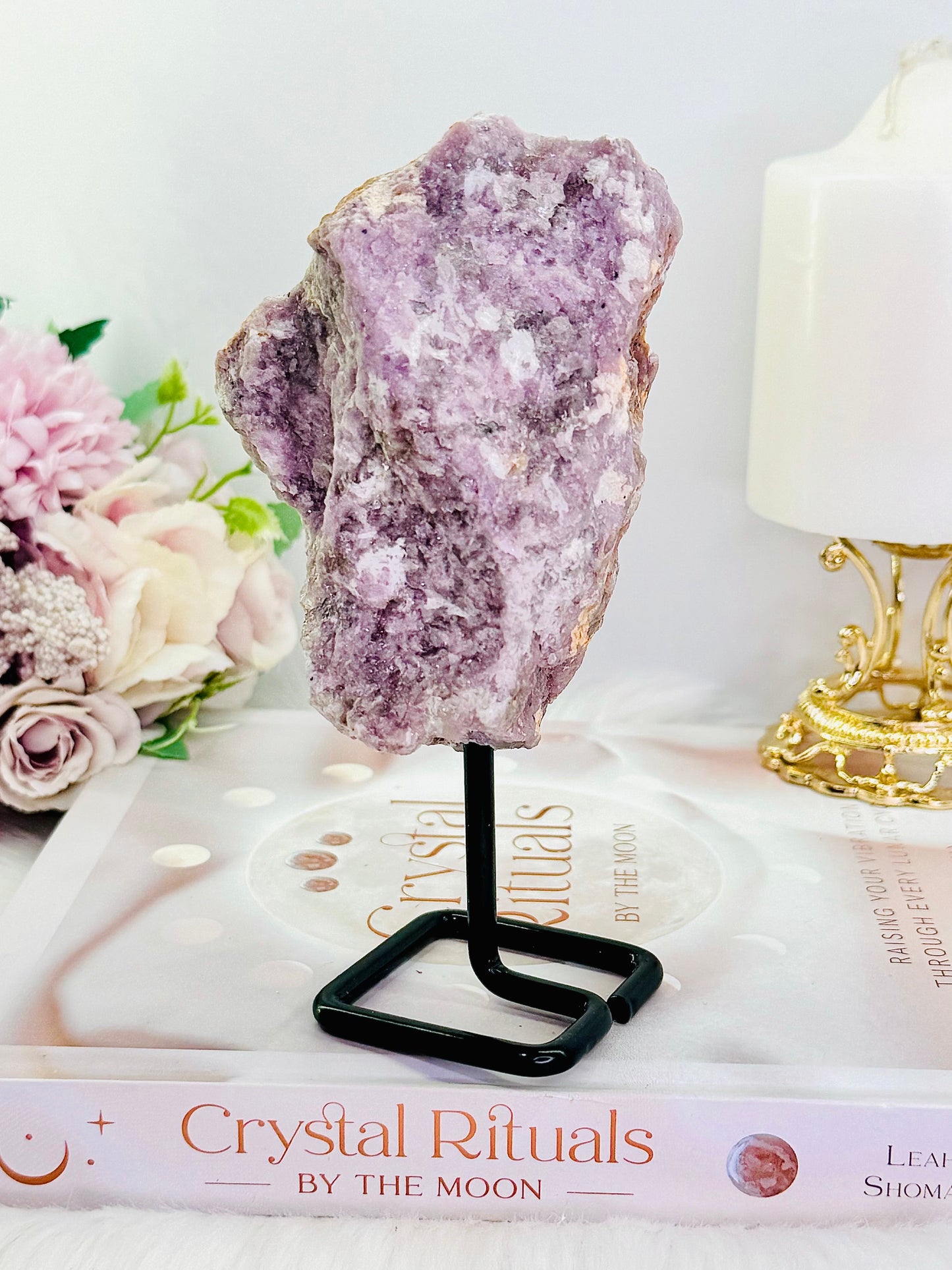 Large Raw Natural Lepidolite Crystal 587grams On Stand From Brazil