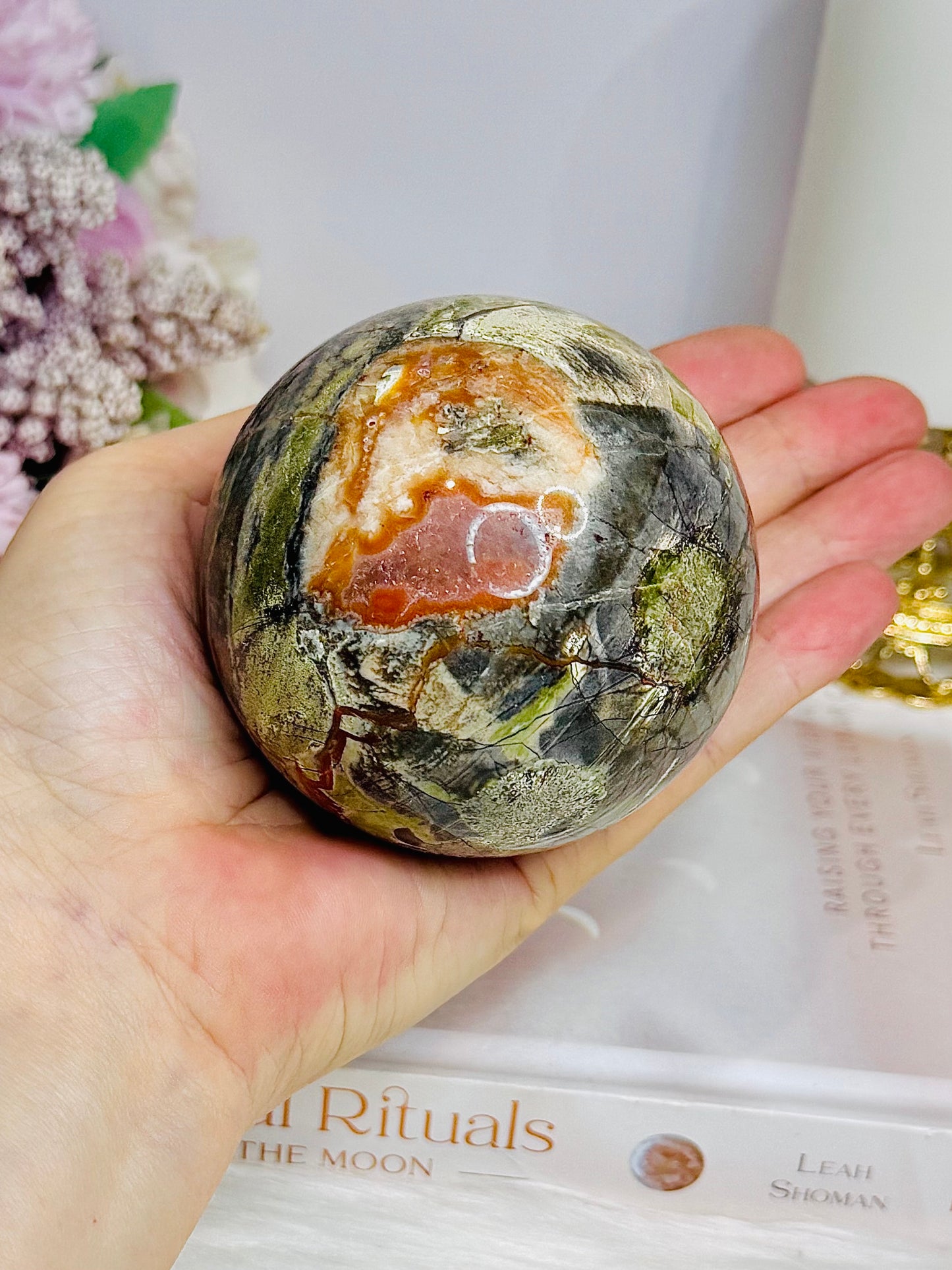 Large Money Agate Sphere on Stand 510g