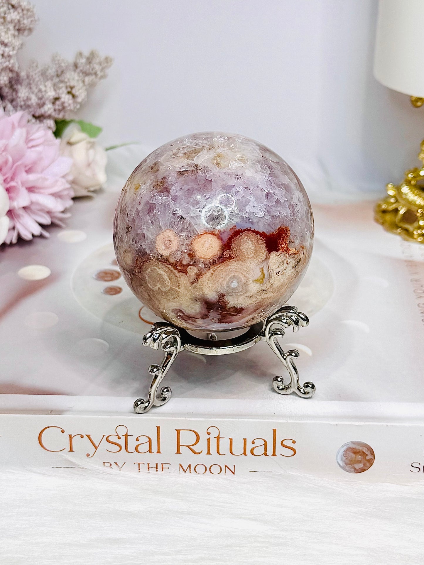 High Grade Pink Amethyst Sugar Druzy Sphere on Stand 281g