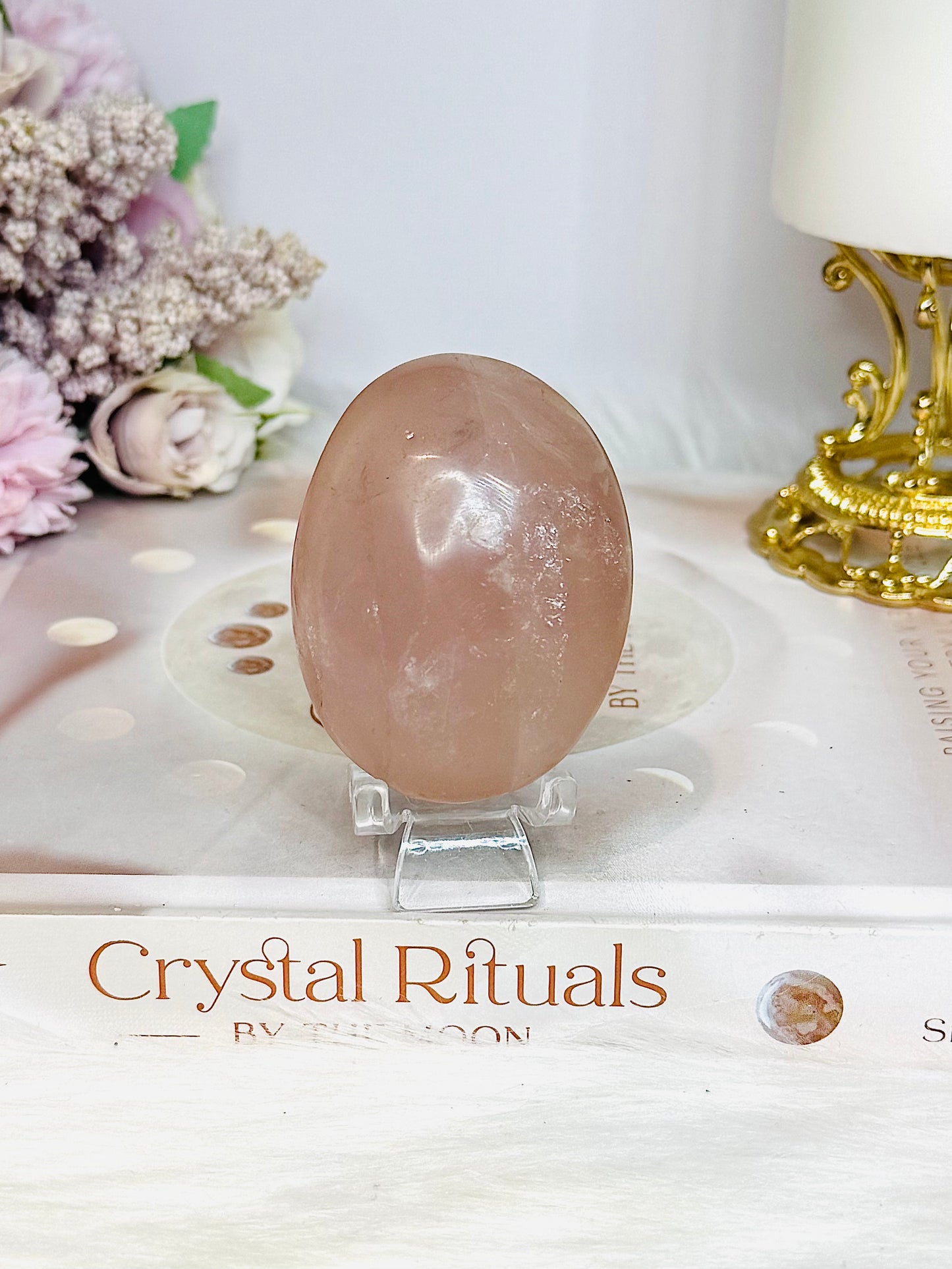 Rose Quartz Palm Stone (stand is display only)
