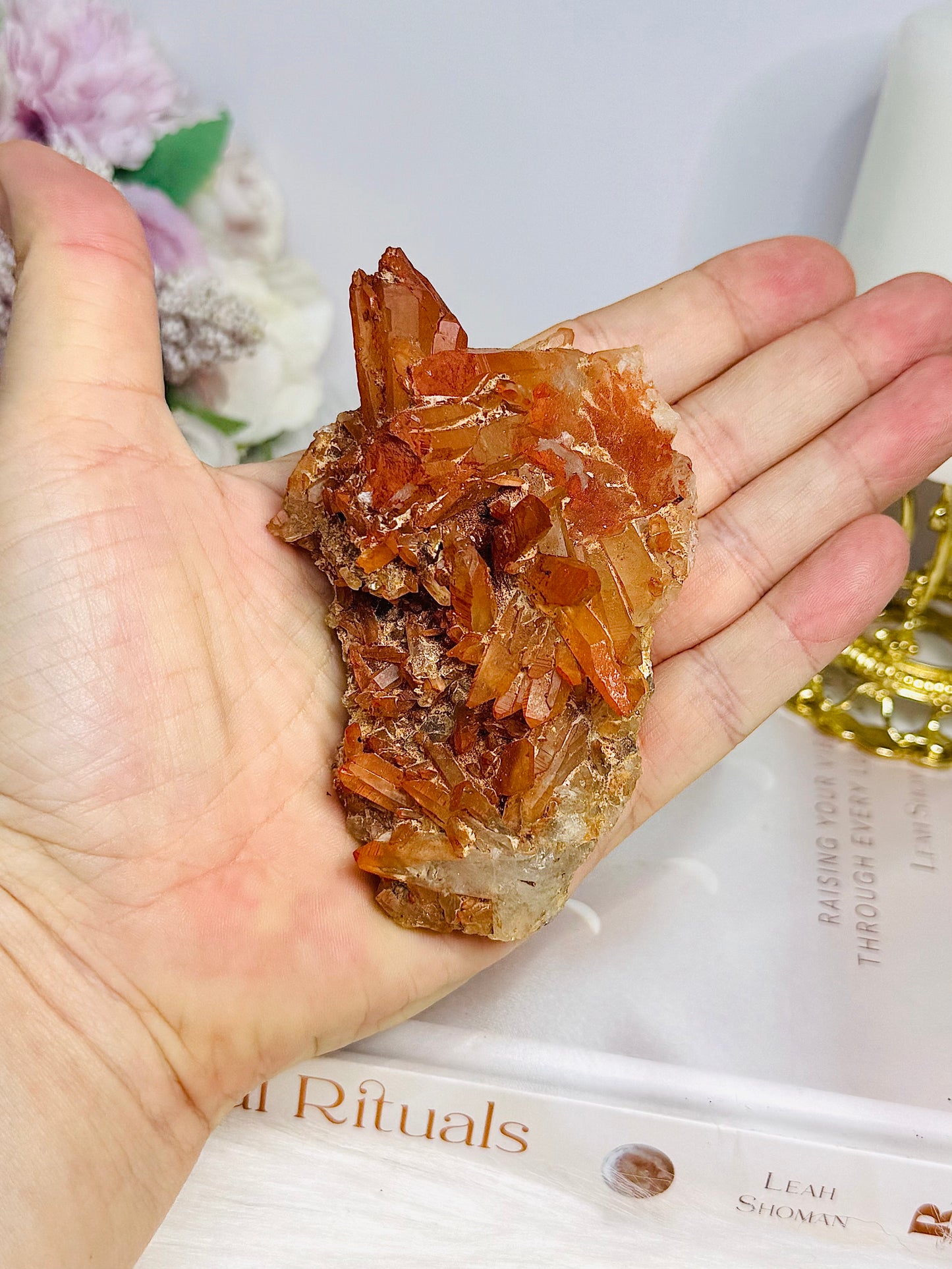 Natural Tangerine Quartz Cluster Specimen 9.5cm