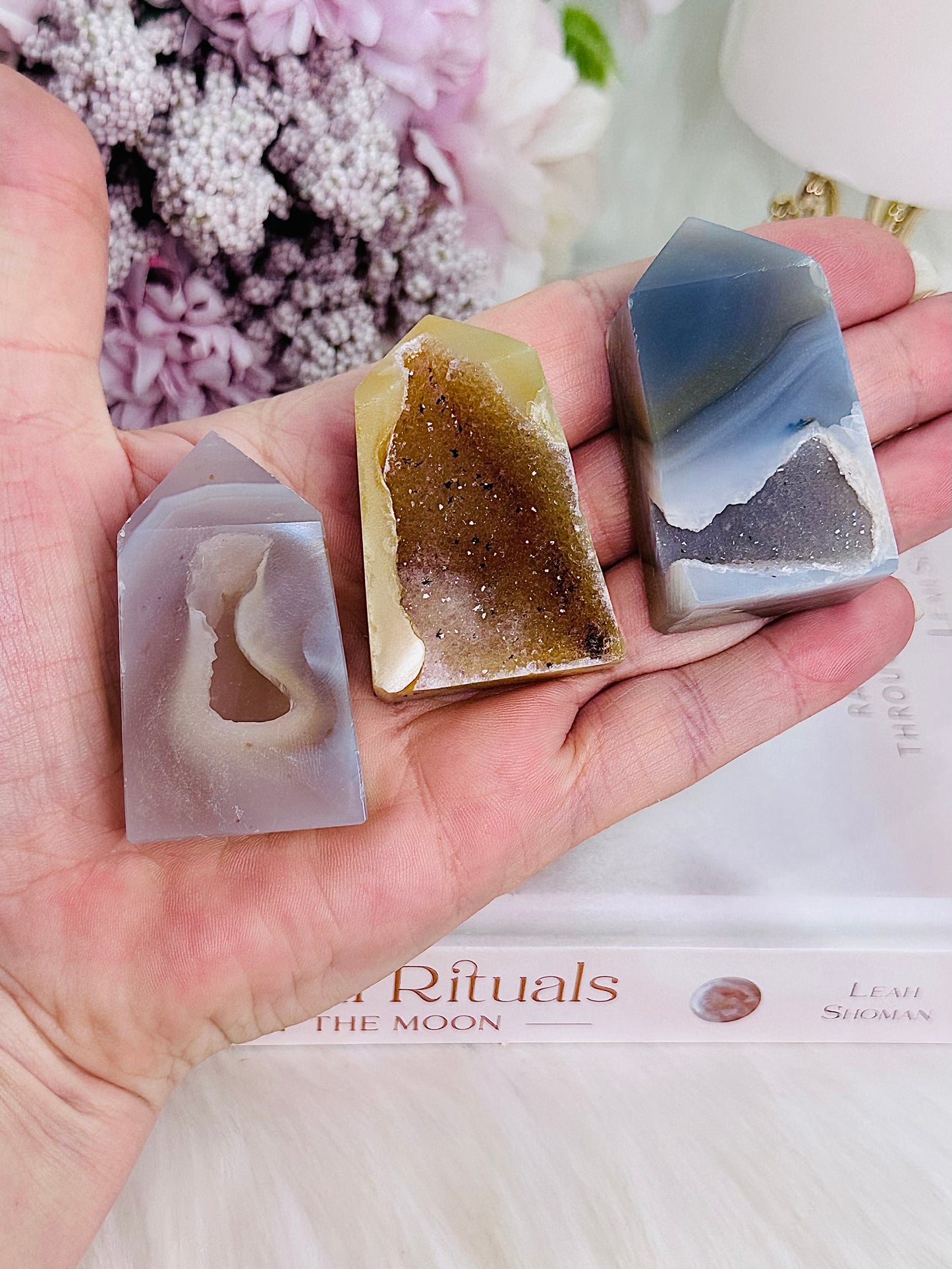 Beautiful Set of 3 Small Druzy Agate Towers