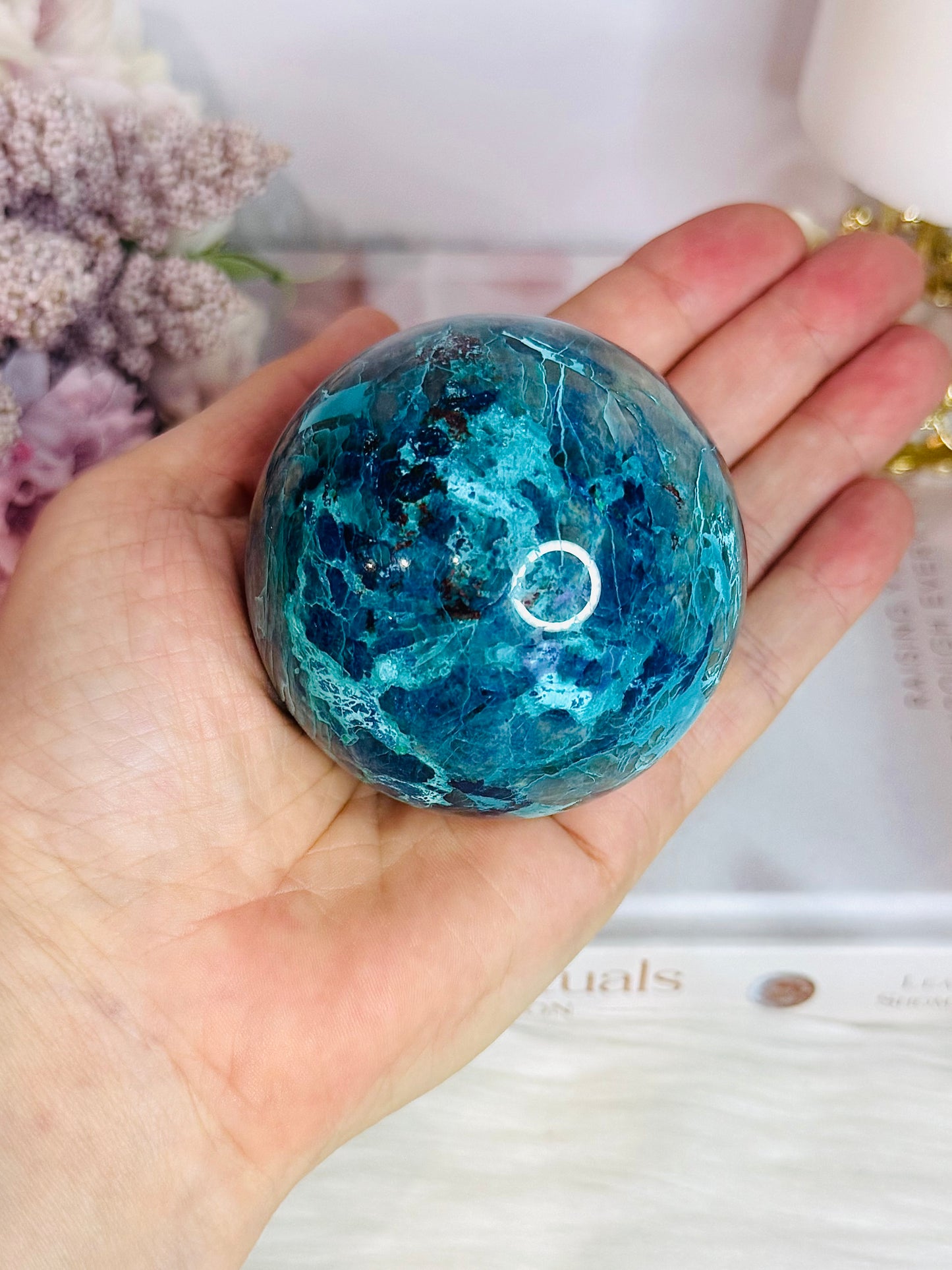 Absolutely Incredible High Grade Chrysocolla Sphere on Stand 339grams