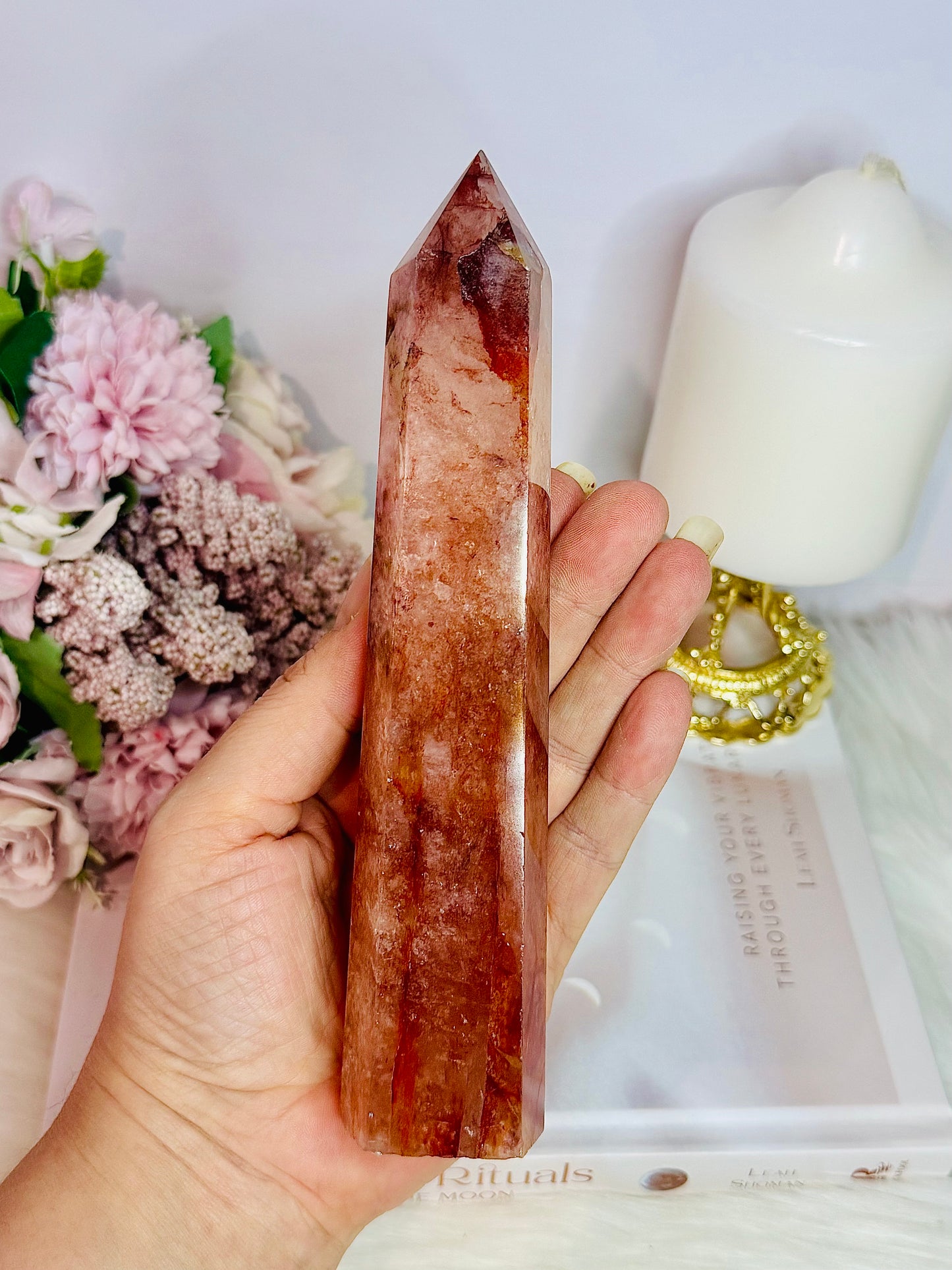 Beautiful Tall 18cm Fire Quartz Tower