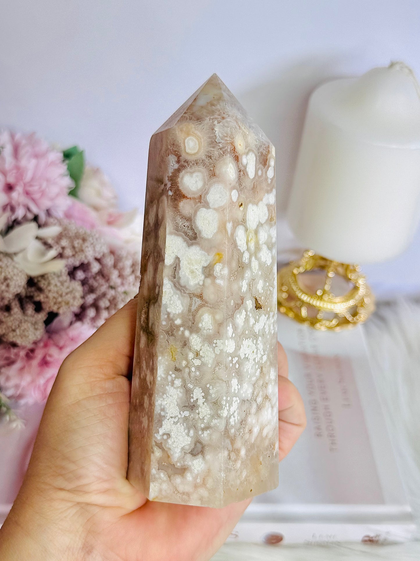 Stunning High Grade Druzy Flower Agate Chunky Tower 14.5cm