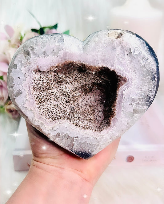 WOWOWOW!!!! Unbelievably Incredibly Stunning Hugh 1.03KG High Grade Sparkling Sugar Druzy Agate Carved Heart From Brazil