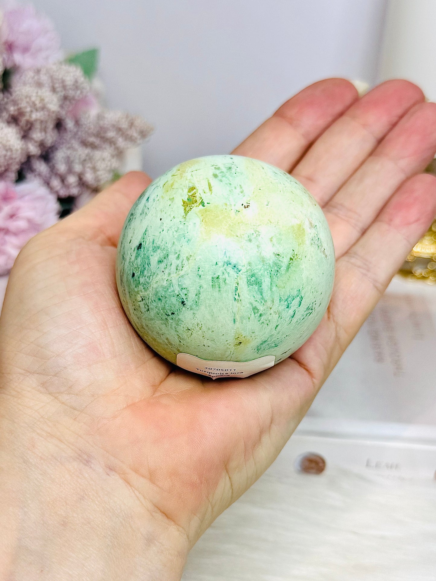 A Rare Stone ~ Genuine Inca Turquoise Sphere 210g On Stand