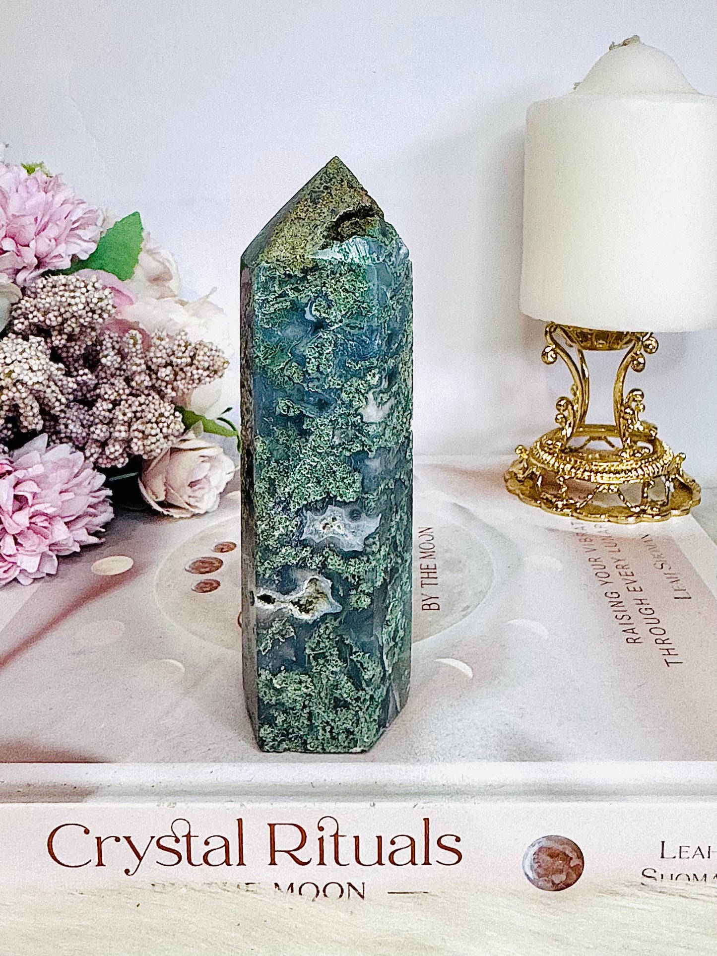Natural Large 12cm Moss Agate Tower 220g