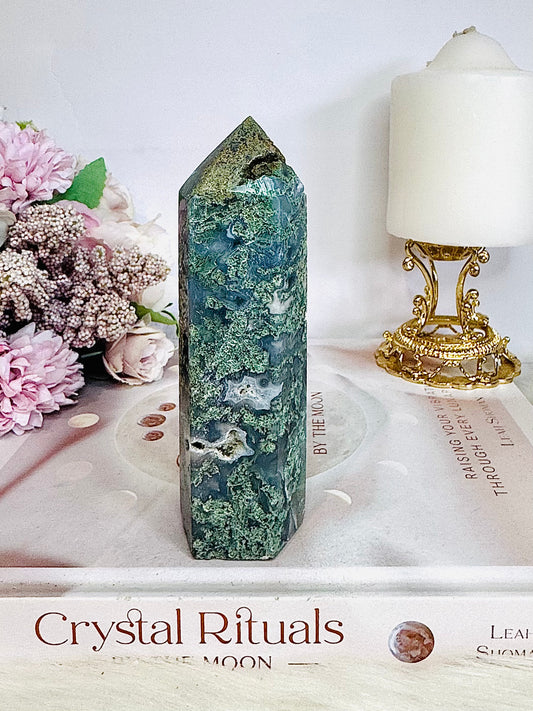 Natural Large 12cm Moss Agate Tower 220g