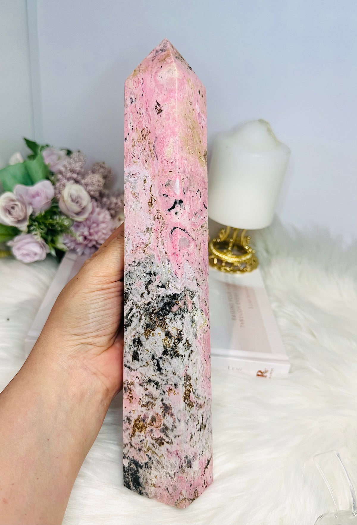 Huge Pink Peruvian Rhodochrosite Tower 27.5cm 1.2KG