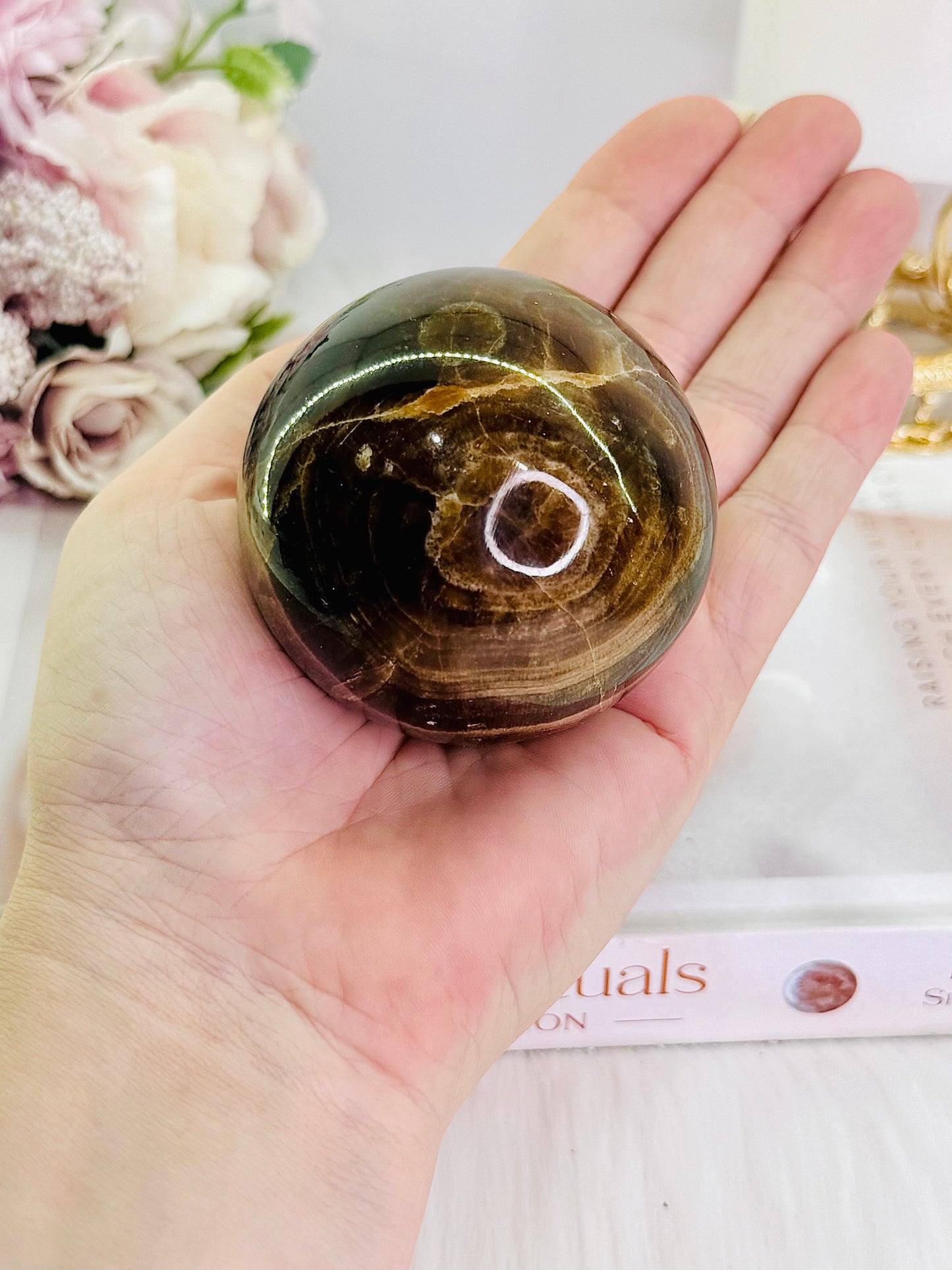 Grounding & Stabilising Stone ~ Gorgeous Chocolate Calcite Sphere 321grams On Stand