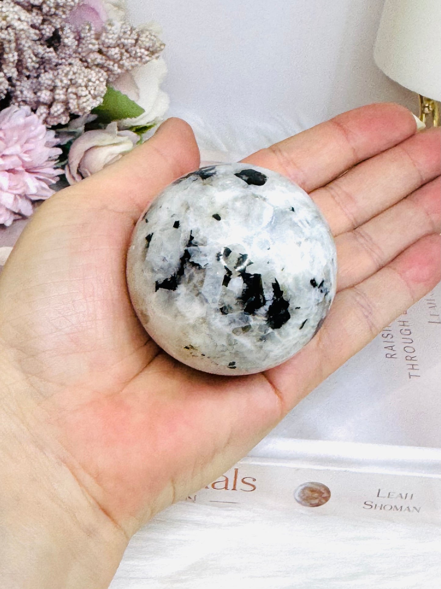 Rainbow Moonstone Sphere with Blue Flash 249g
