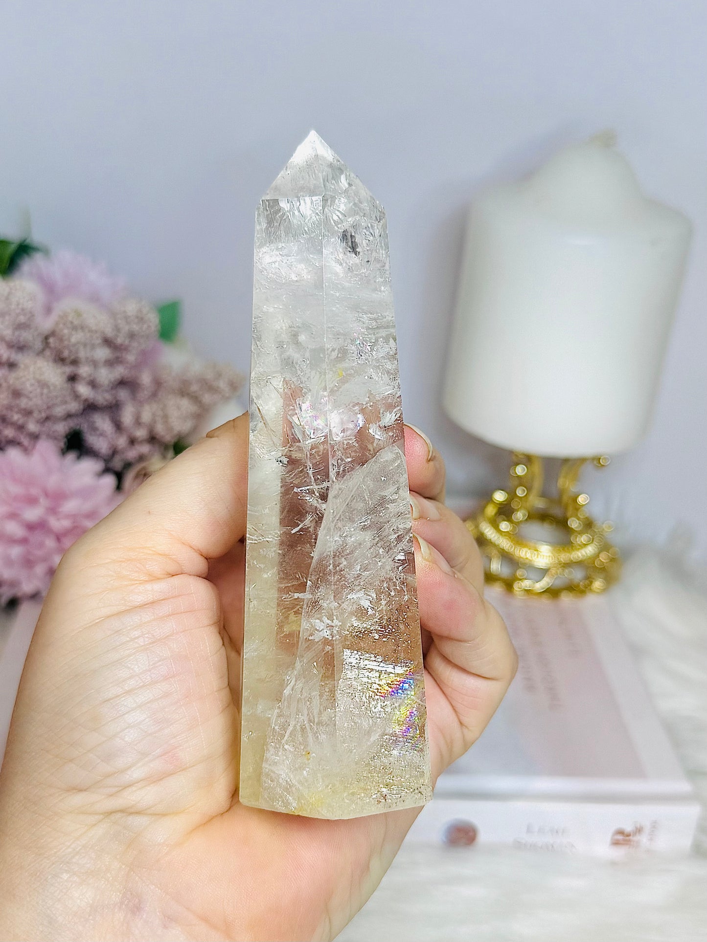 Clear Quartz Tower with Rainbows 12.5cm