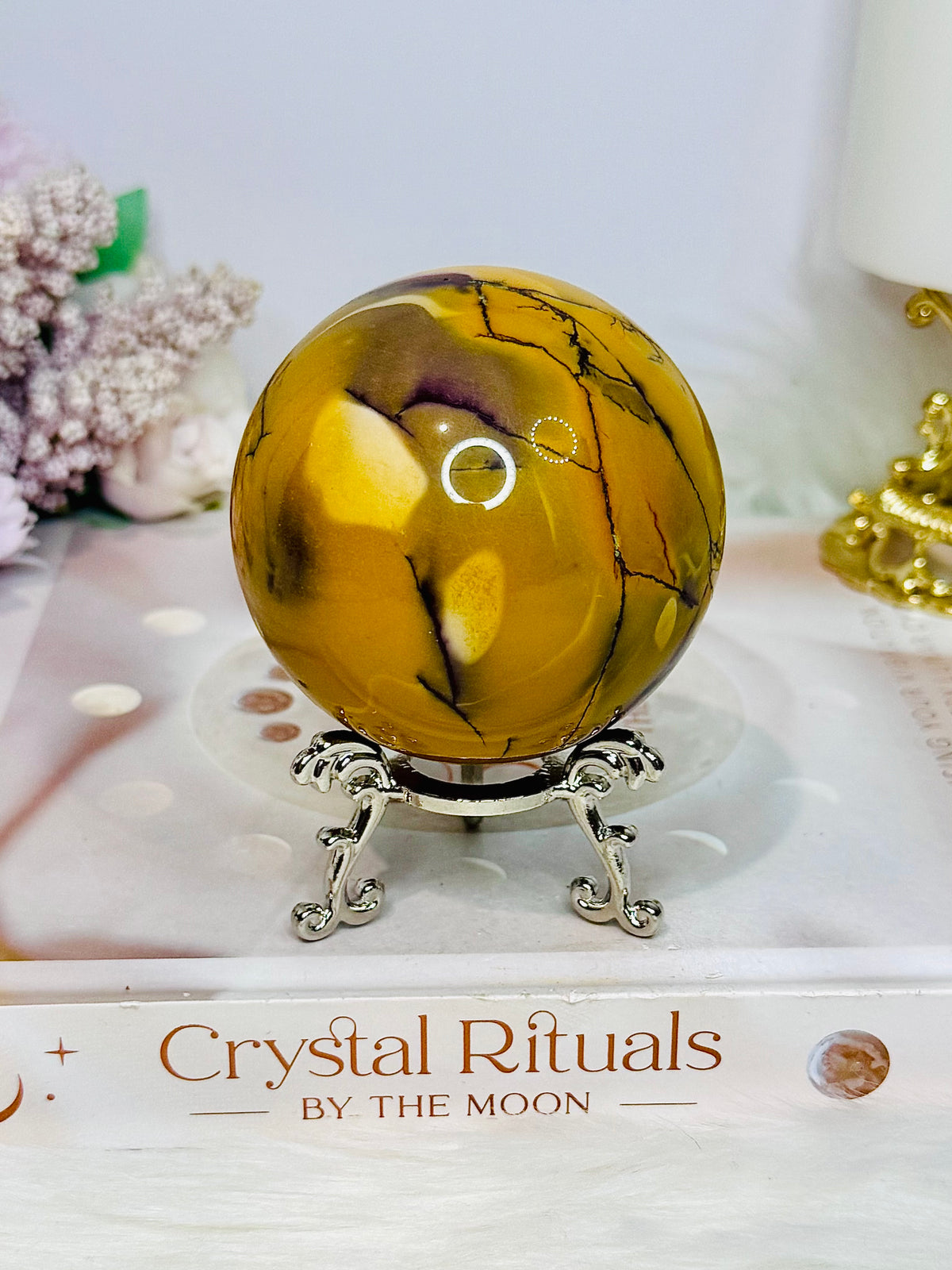 Large Mookaite Jasper Sphere on Stand 412g